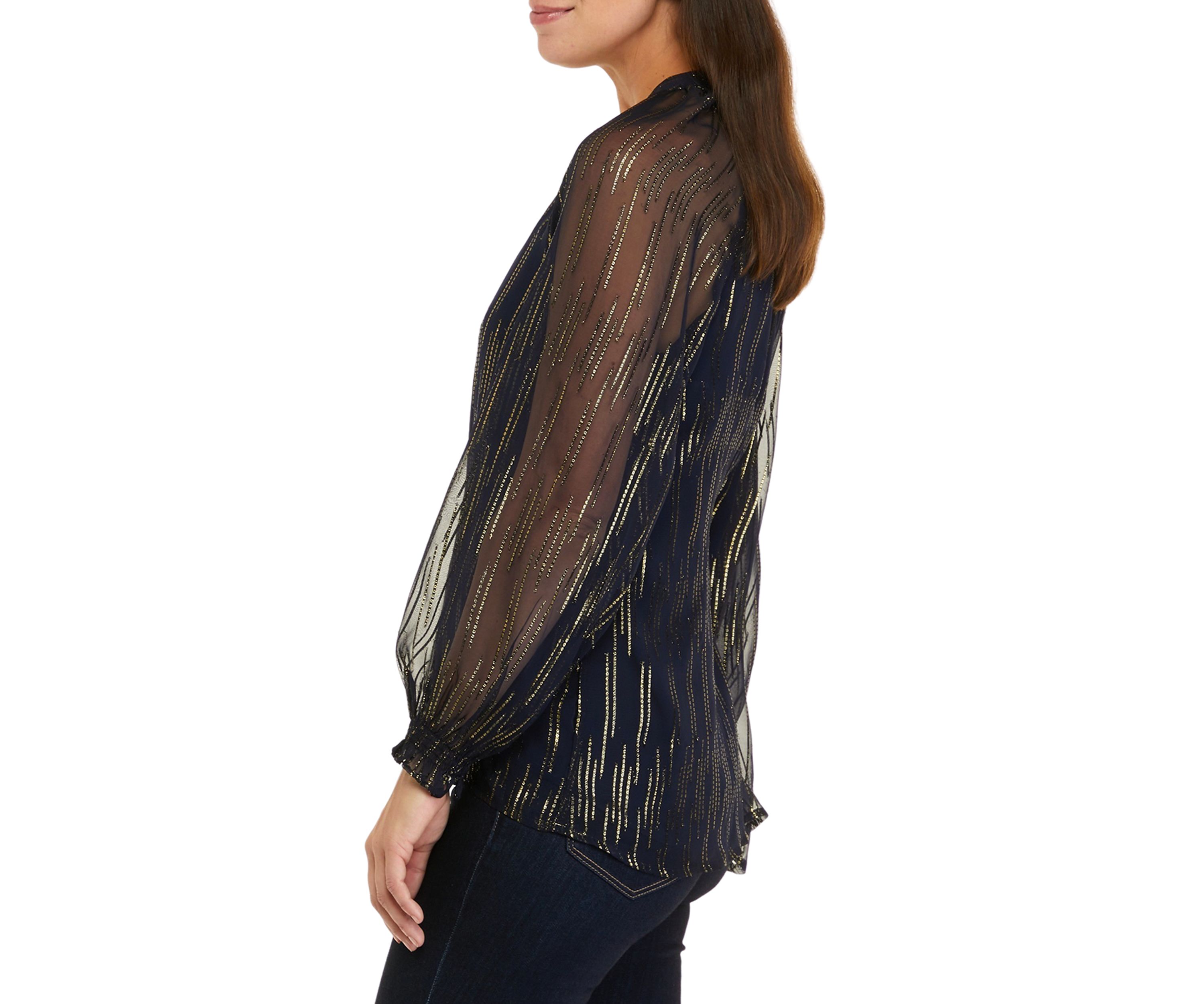 Womens Long Sleeve Foil Peasant Top 