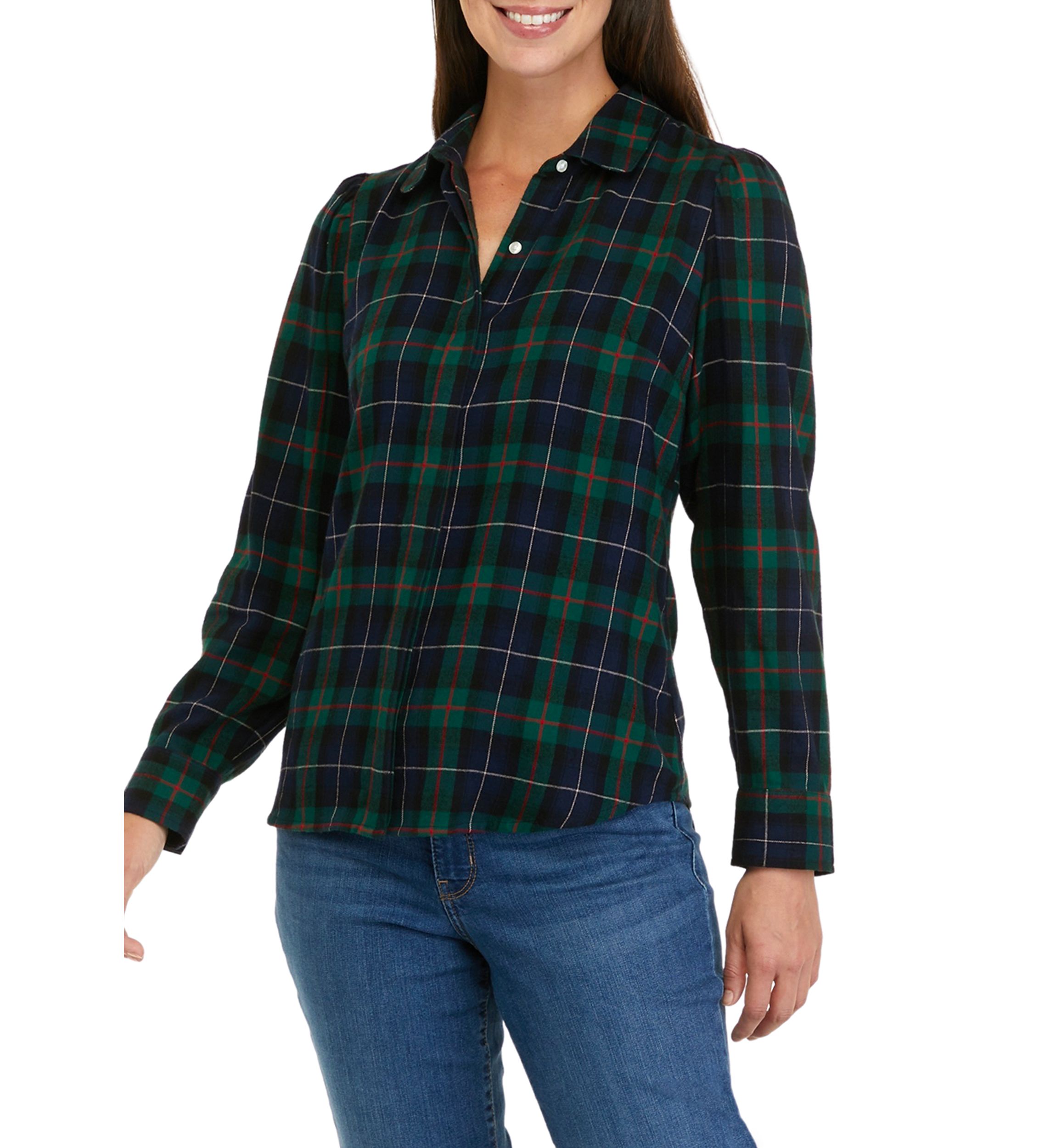 Womens Long Puff Sleeve Boyfriend Shirt