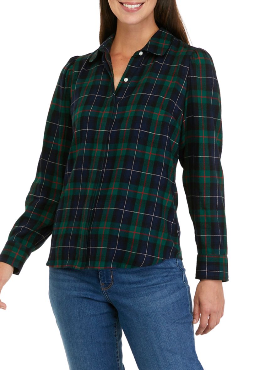 Womens Long Puff Sleeve Boyfriend Shirt