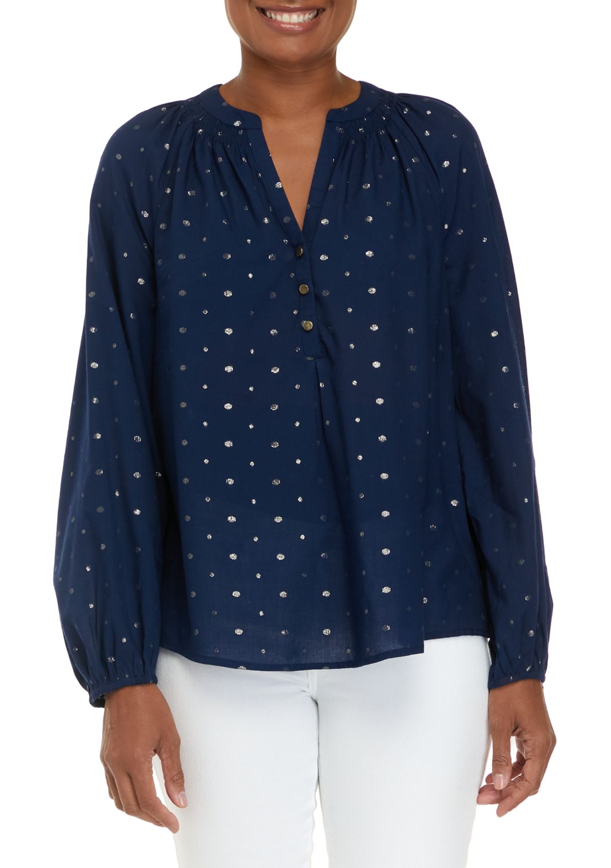 Womens Henley Peasant Top