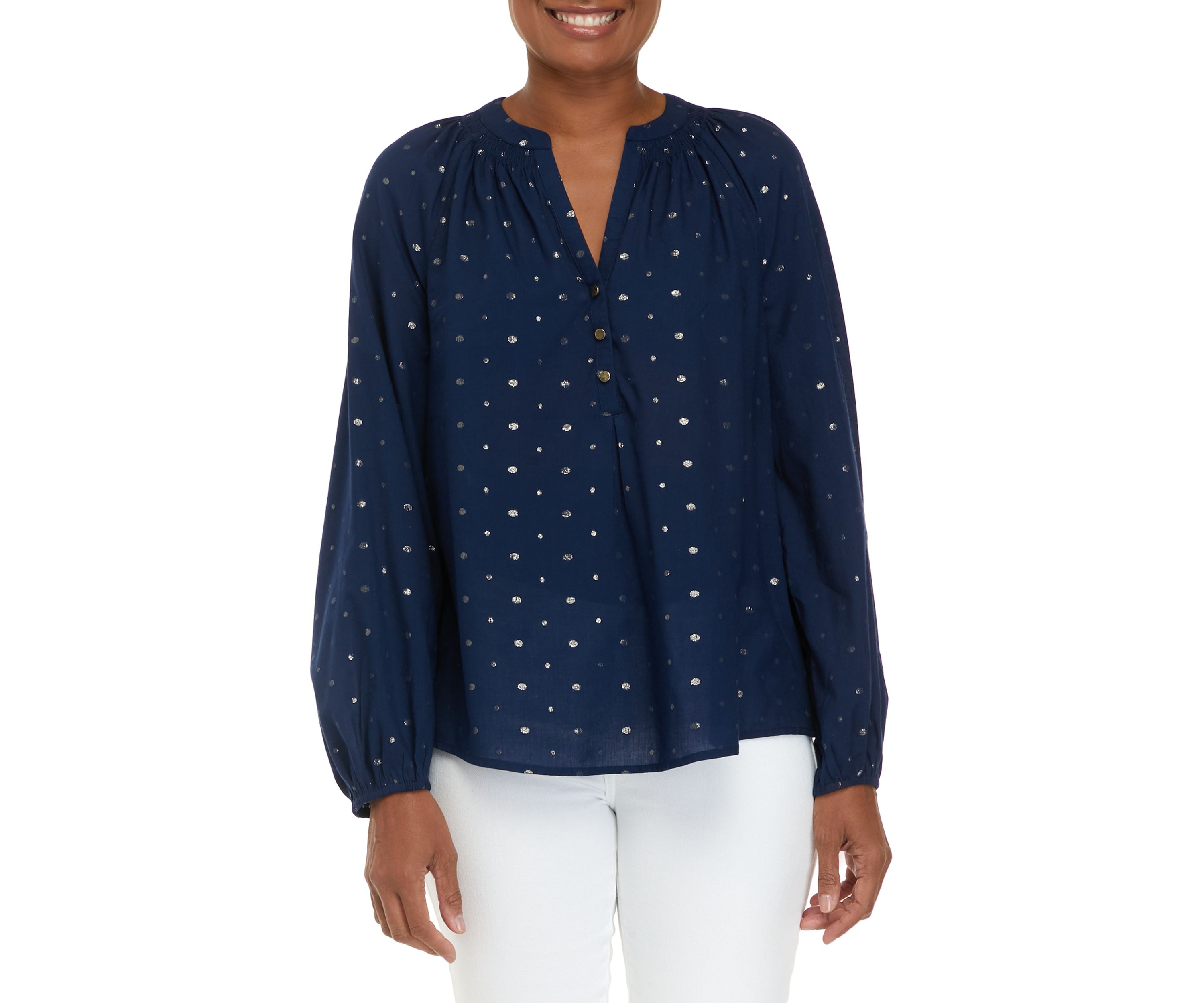 Womens Henley Peasant Top