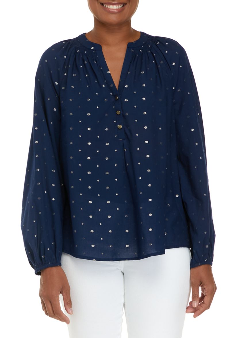 Womens Henley Peasant Top