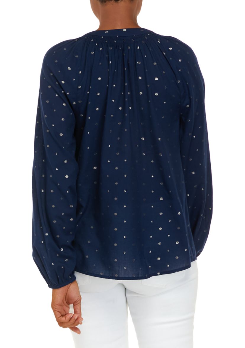 Womens Henley Peasant Top
