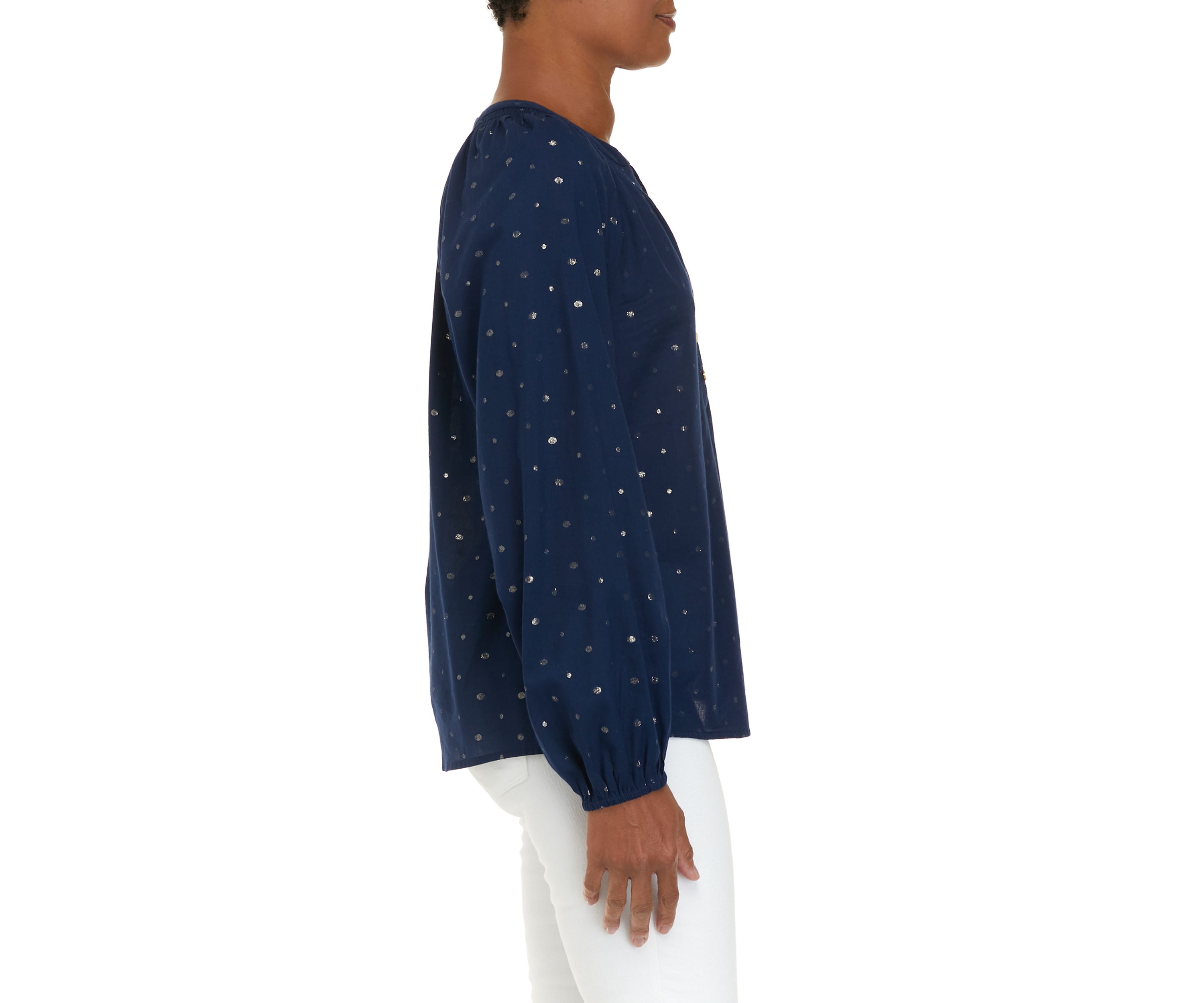 Womens Henley Peasant Top