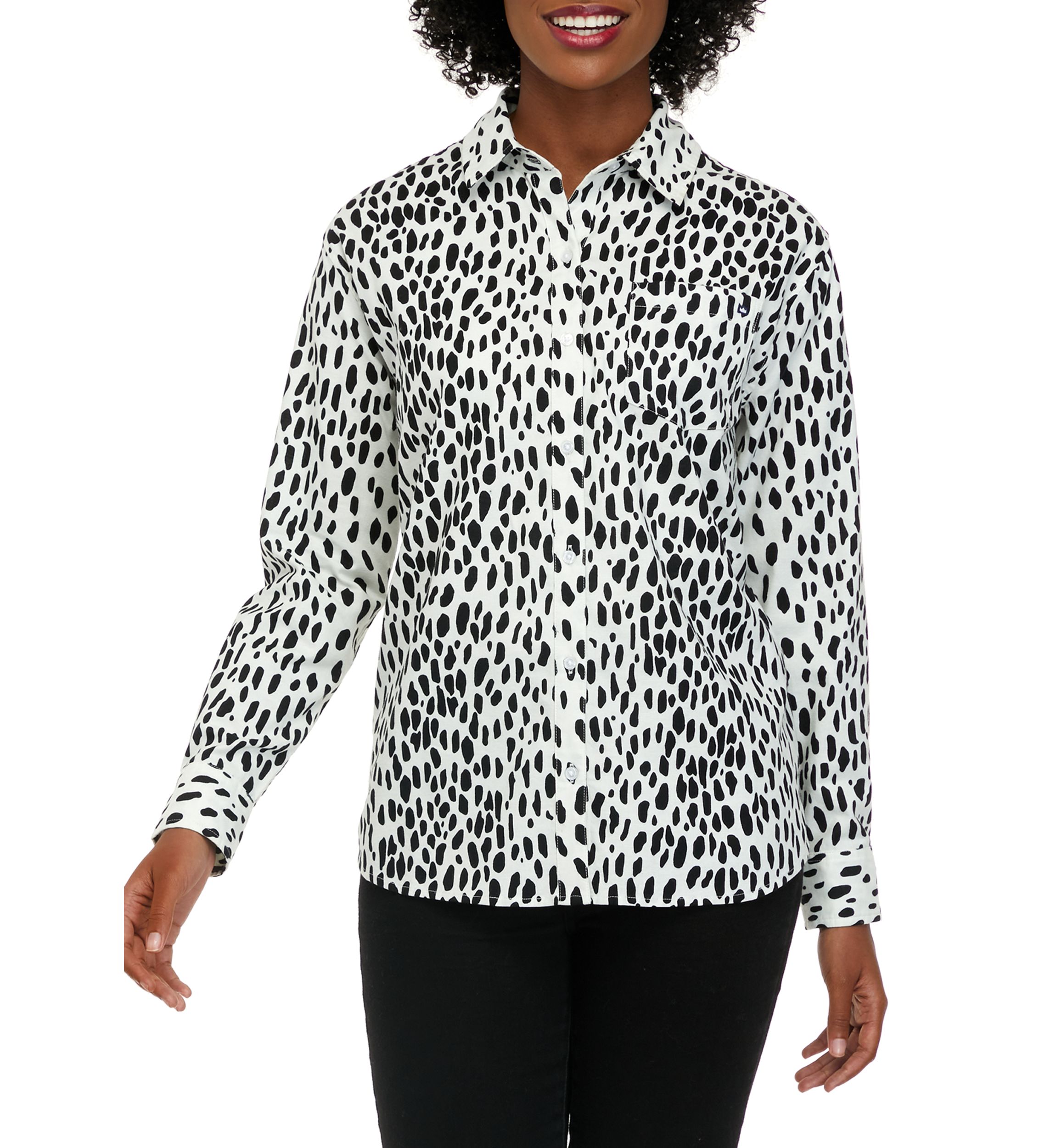 Womens Long Sleeve Oxford Boyfriend Printed Shirt