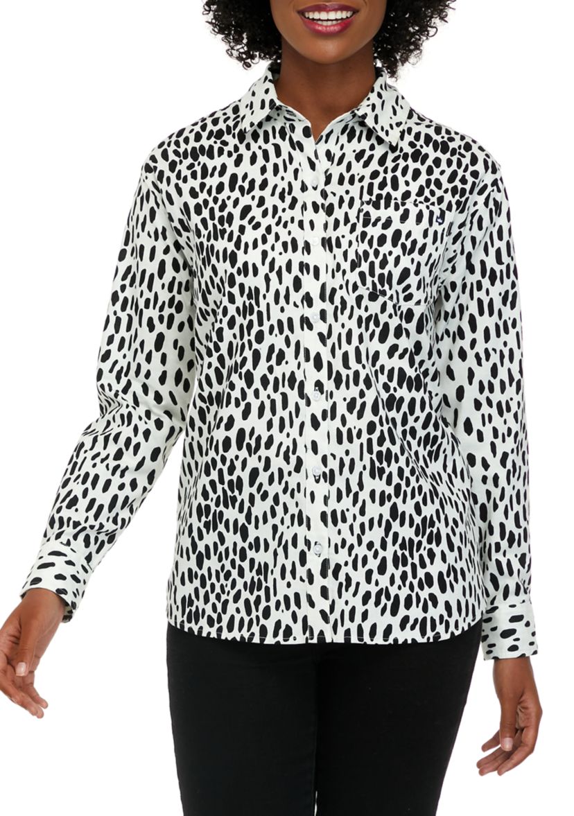 Womens Long Sleeve Oxford Boyfriend Printed Shirt