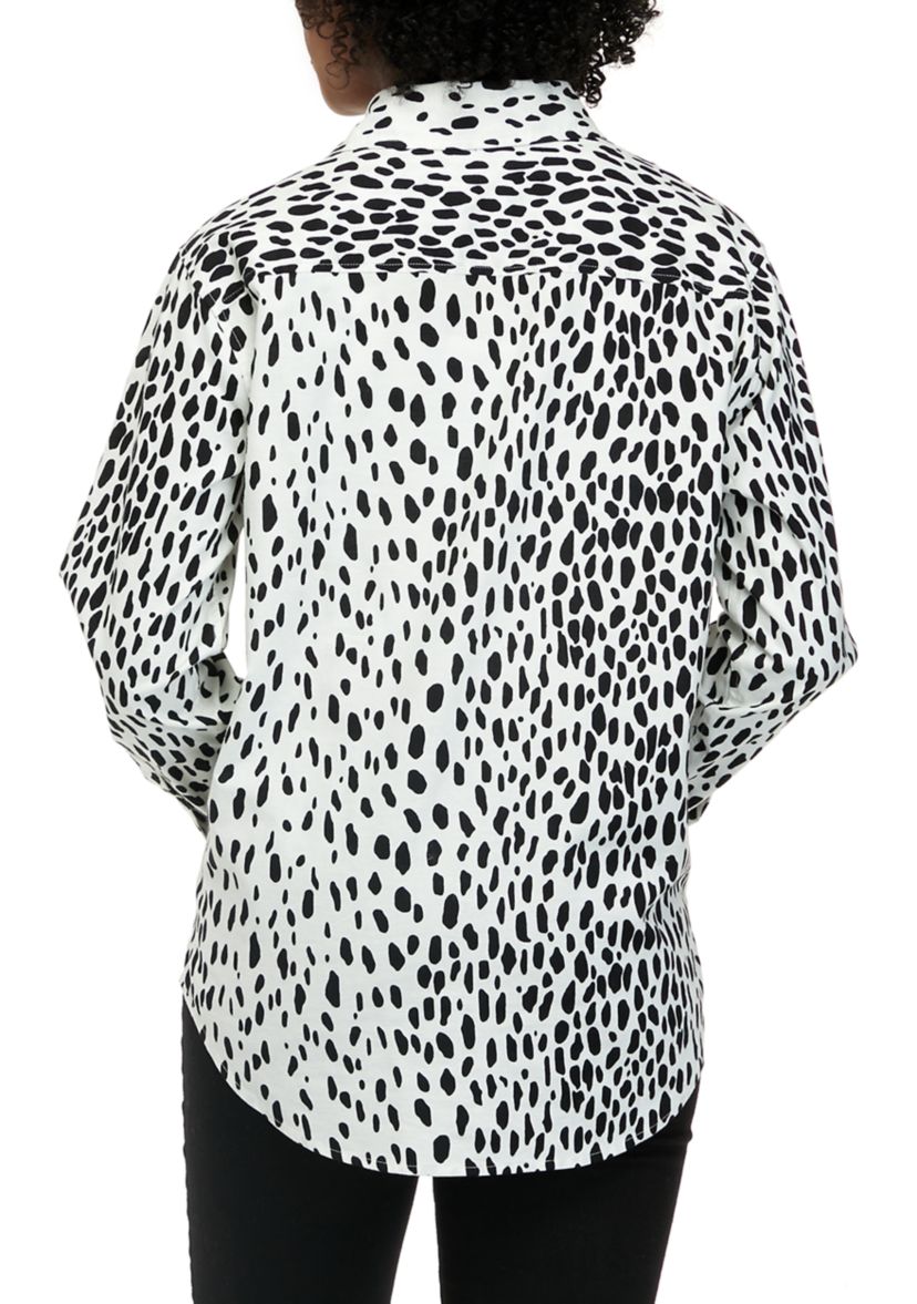 Womens Long Sleeve Oxford Boyfriend Printed Shirt