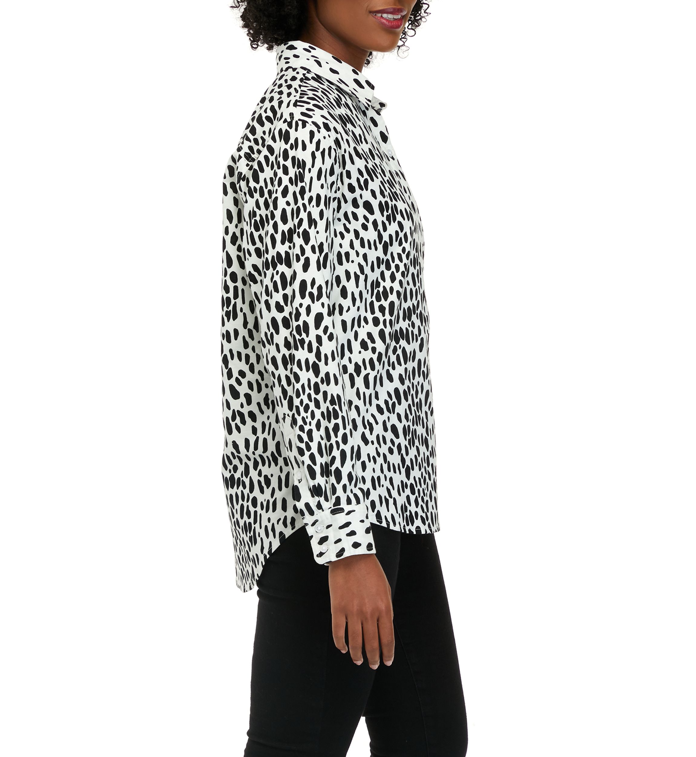 Womens Long Sleeve Oxford Boyfriend Printed Shirt