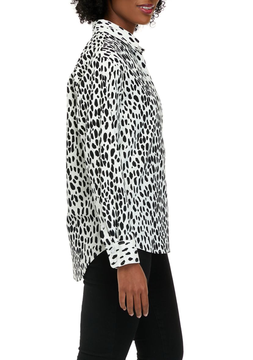 Womens Long Sleeve Oxford Boyfriend Printed Shirt