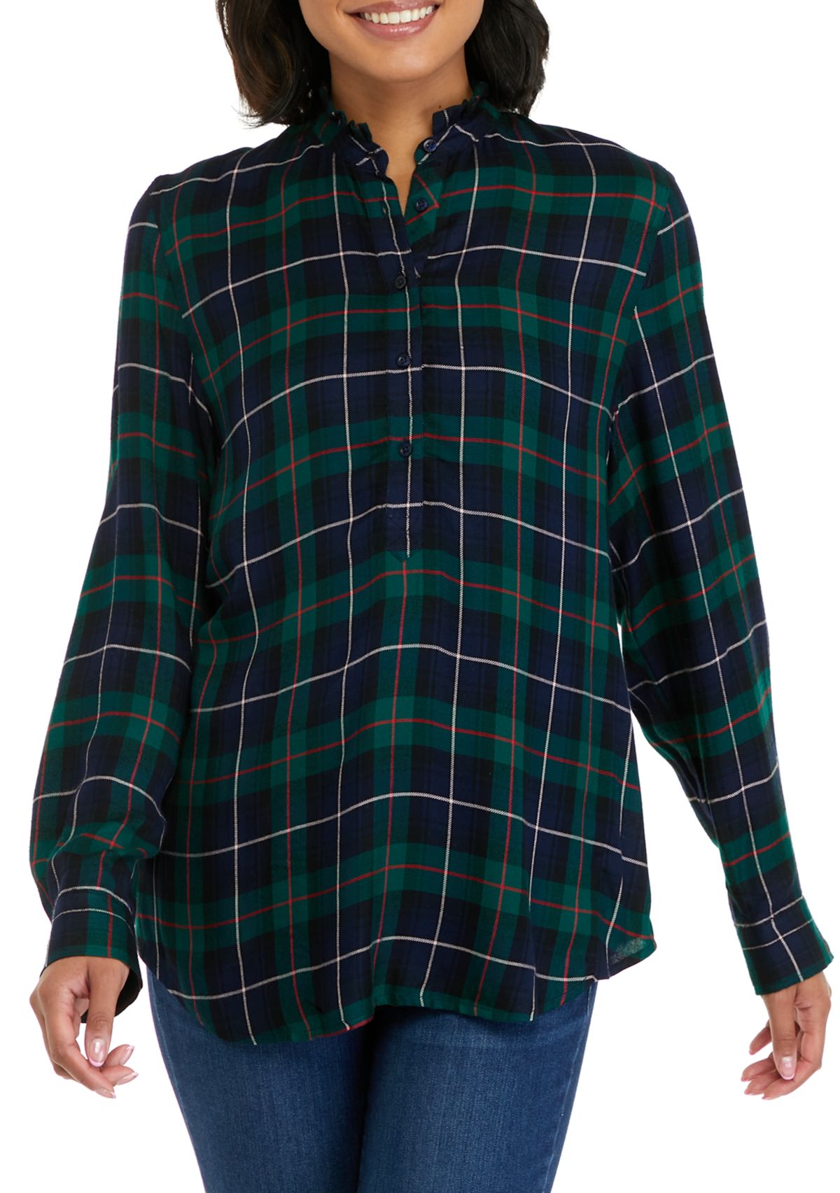 Womens Ruffle Plaid Top