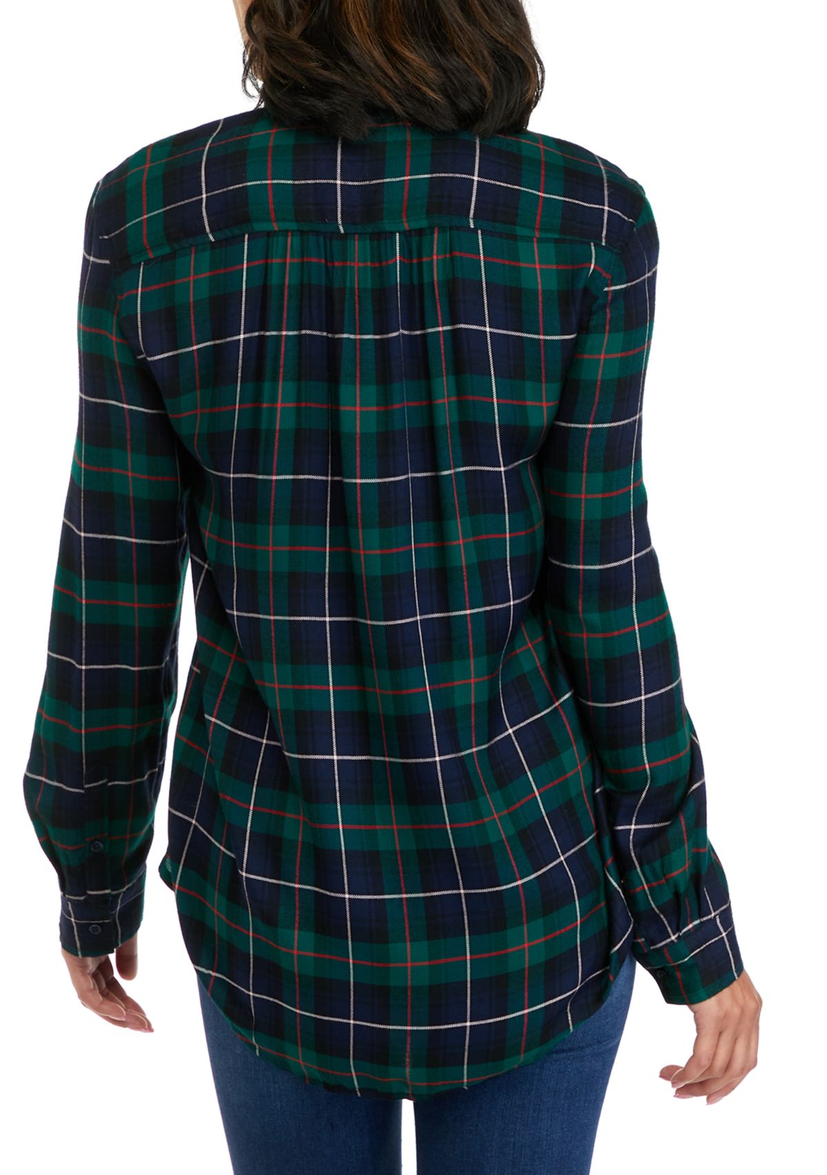 Womens Ruffle Plaid Top