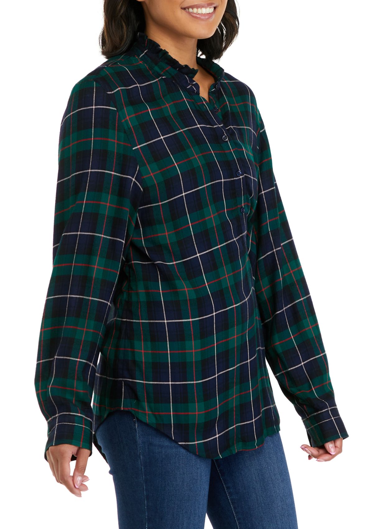Womens Ruffle Plaid Top