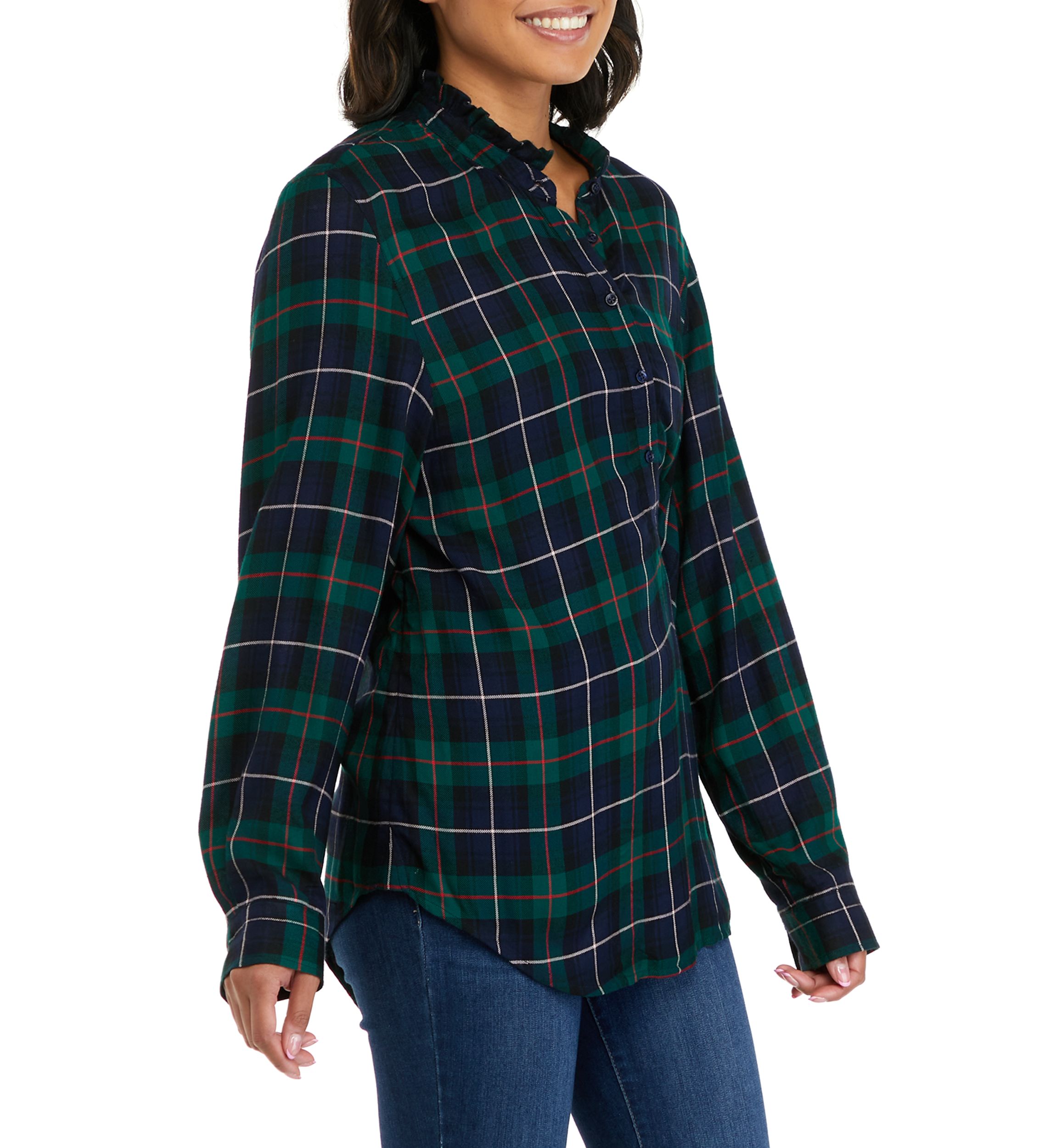 Womens Ruffle Plaid Top