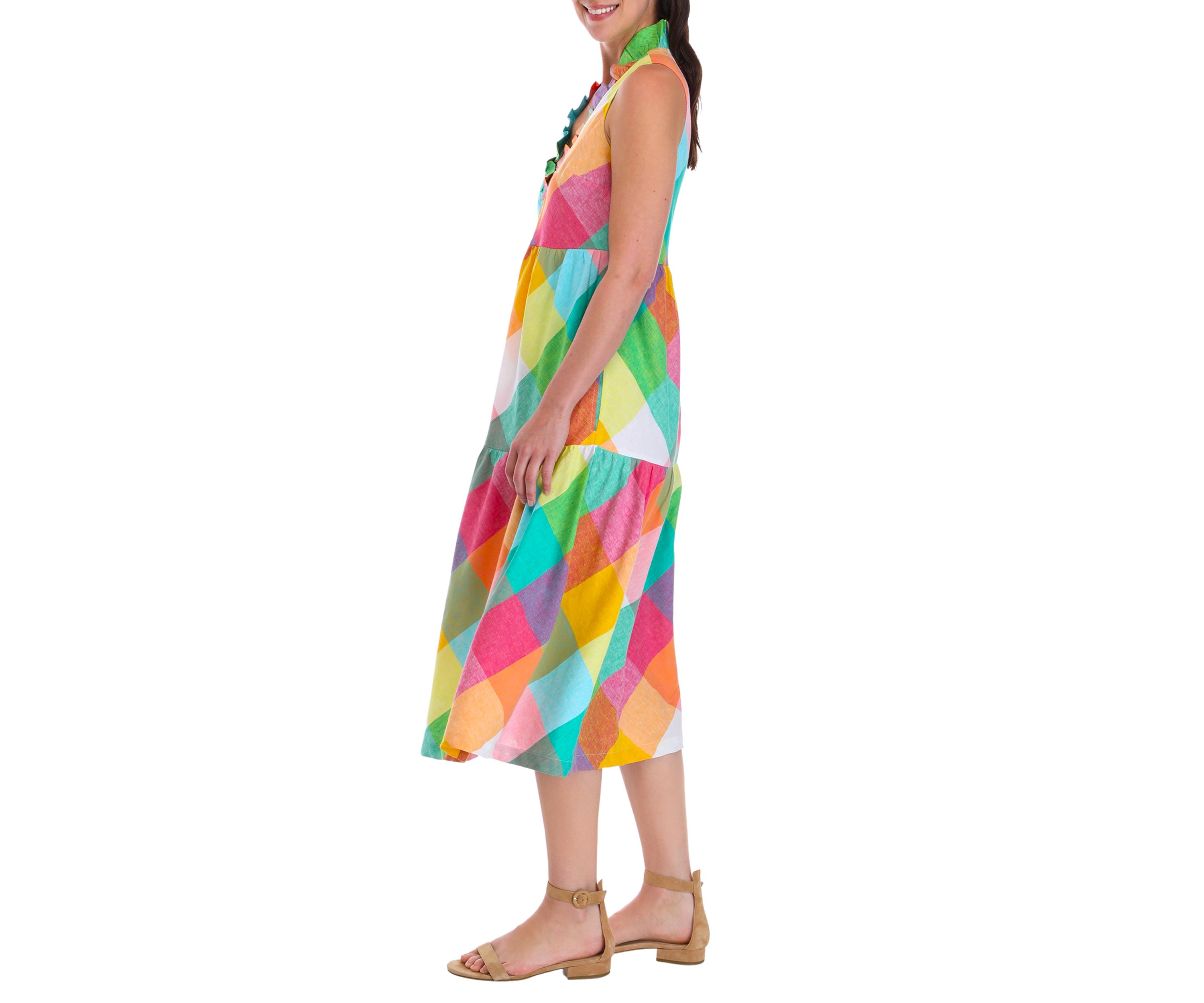 Womens Ruffle Neck Midi Dress