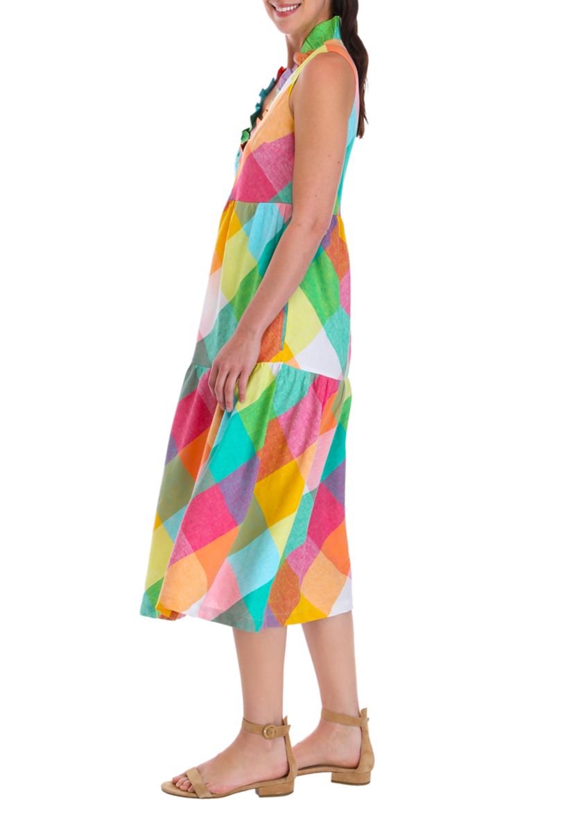 Womens Ruffle Neck Midi Dress