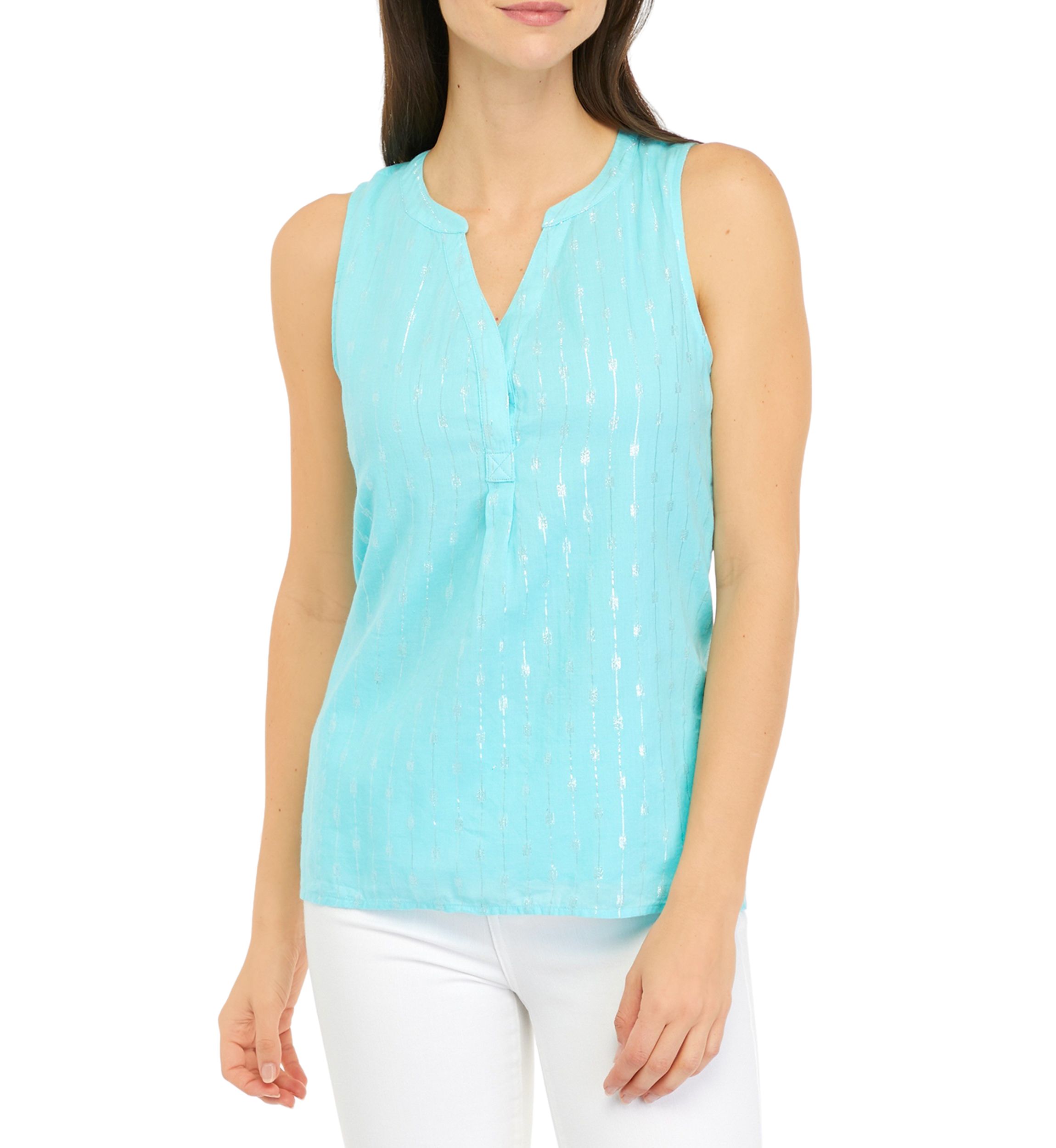 Womens Sleeveless Henley Neck Top