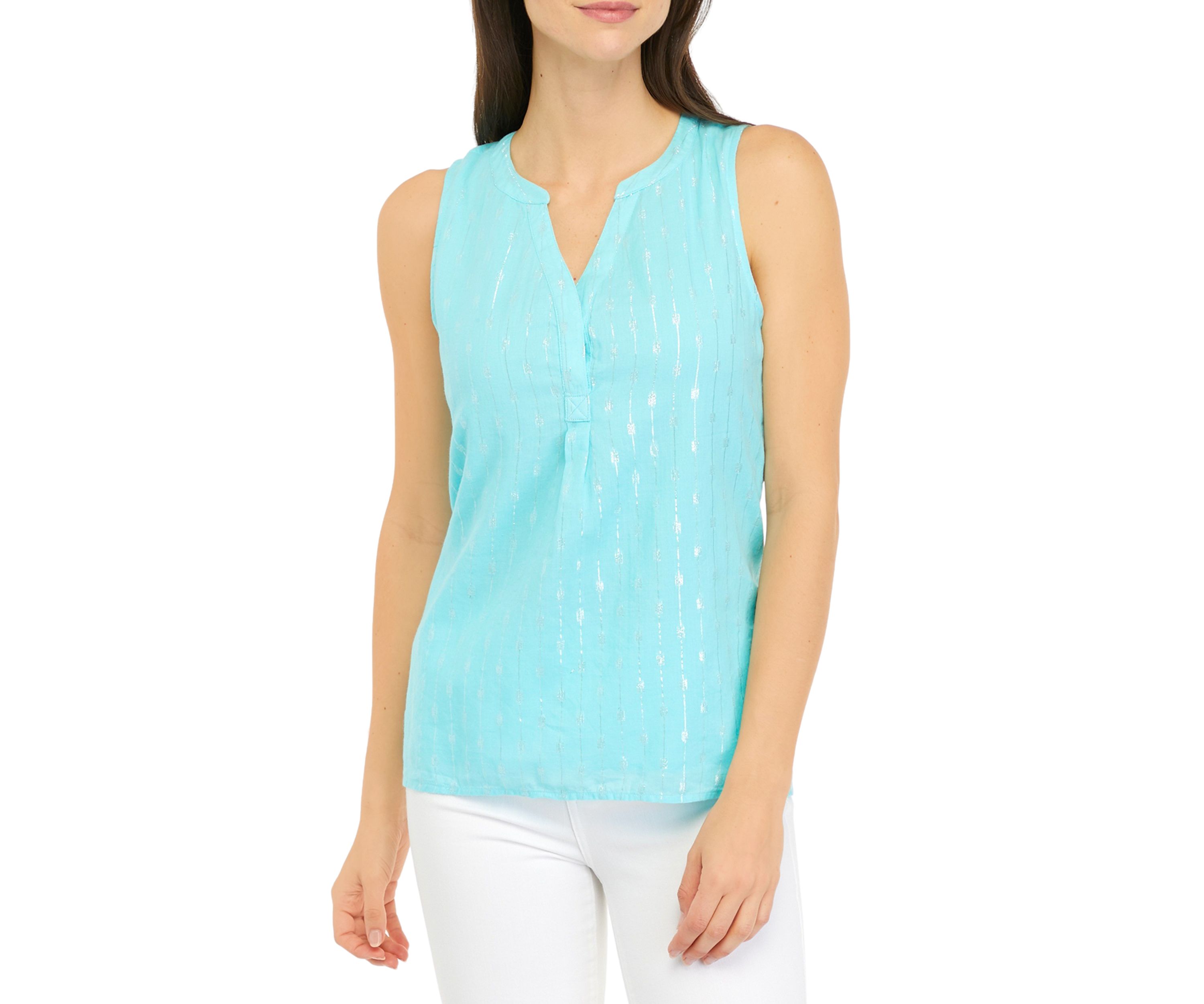 Womens Sleeveless Henley Neck Top