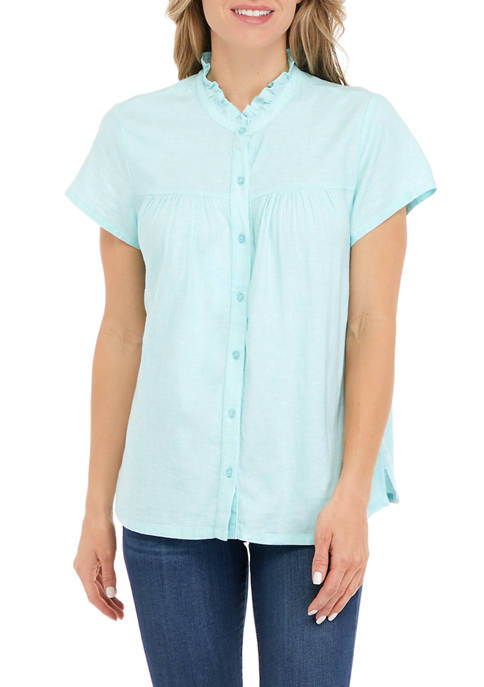Crown & Ivy™ Womens Short Sleeve Button Front