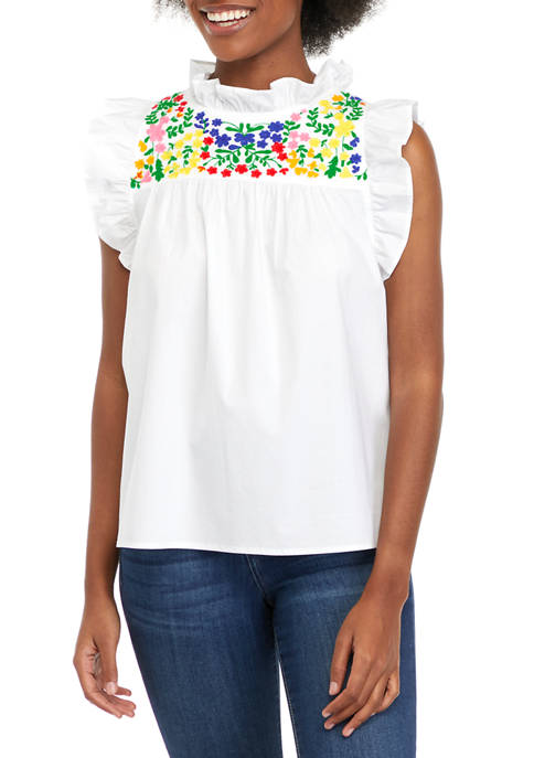Crown & Ivy™ Womens Short Sleeve Embroidered Yoke