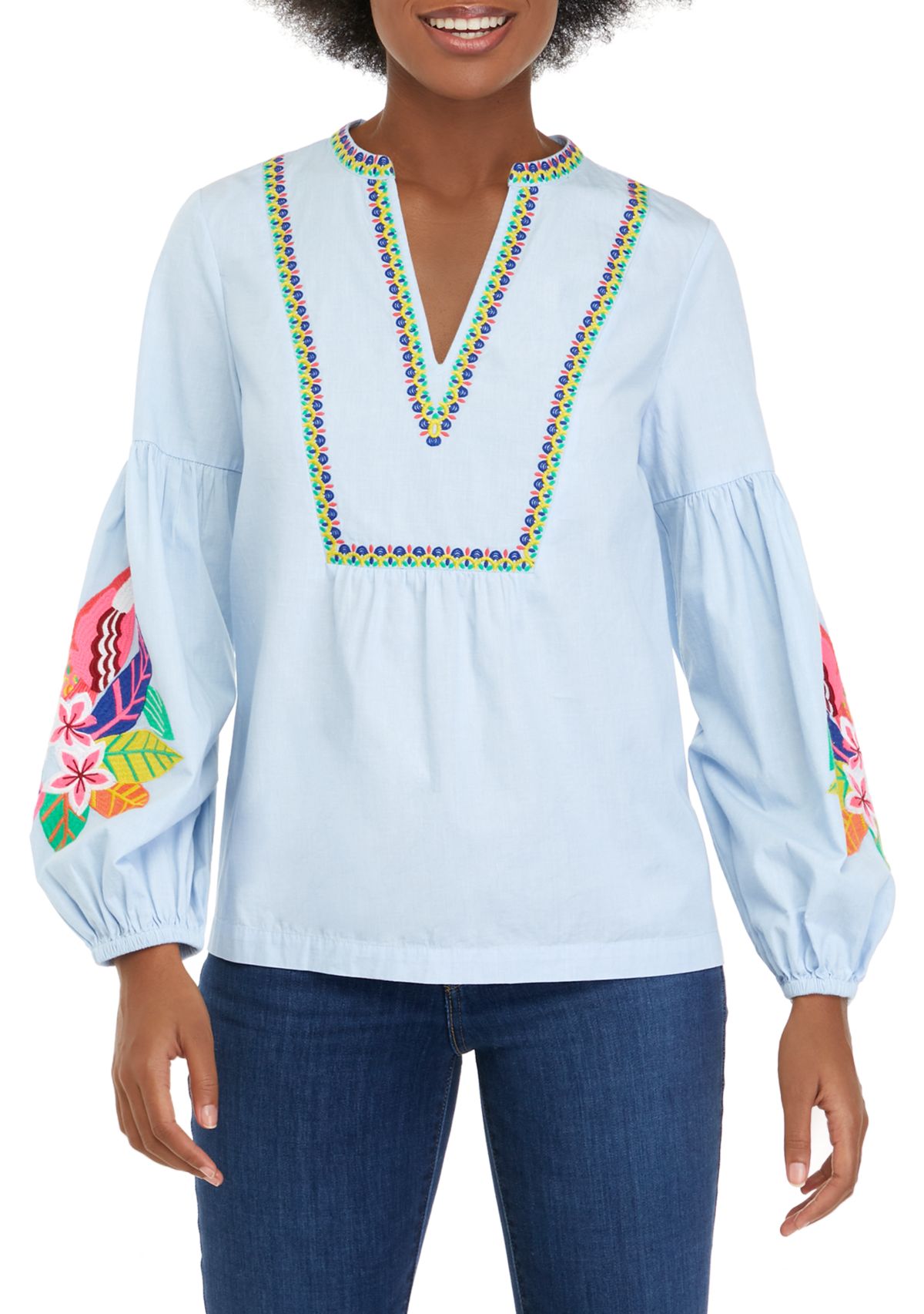Womens Embroidered Peasant Top