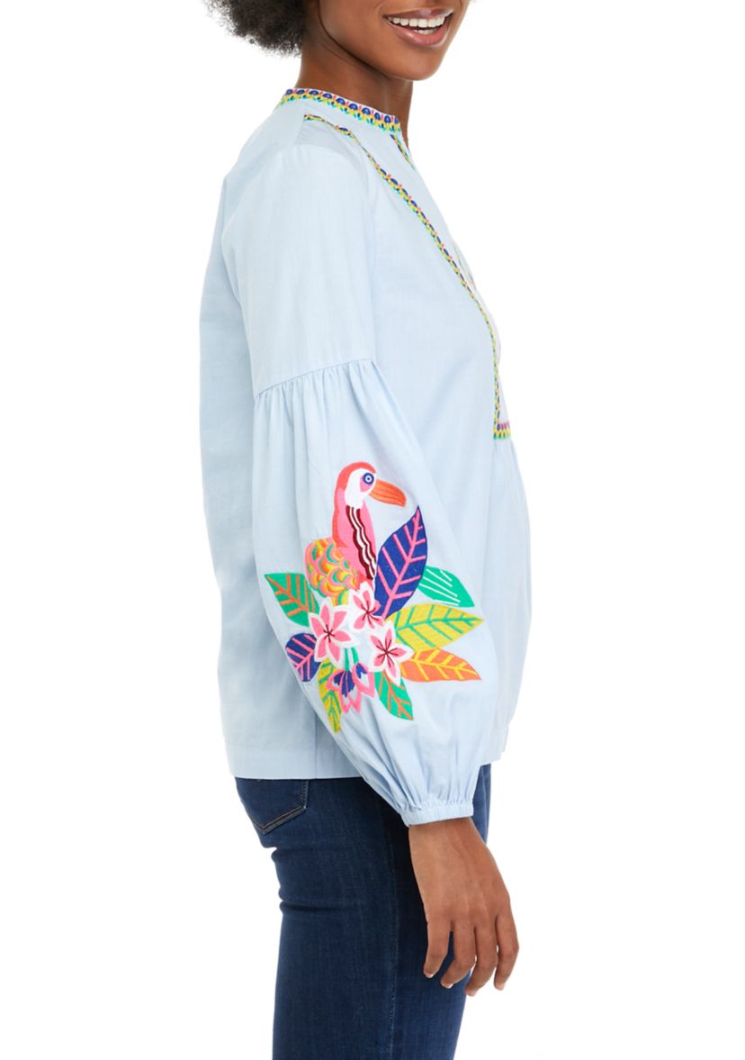 Womens Embroidered Peasant Top