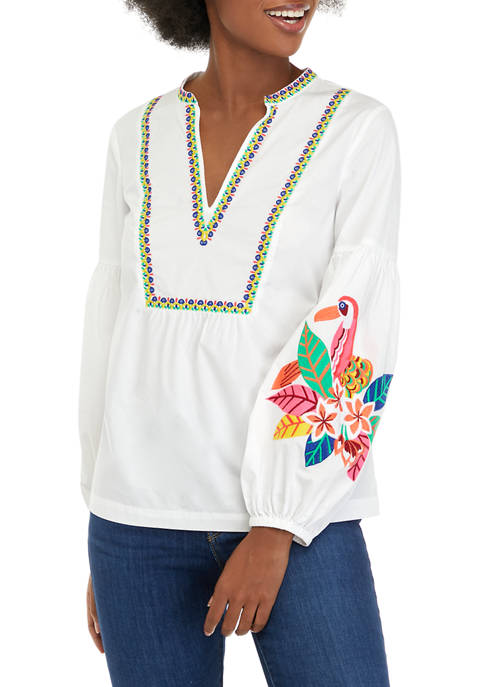 Crown & Ivy™ Womens Embroidered Peasant Top