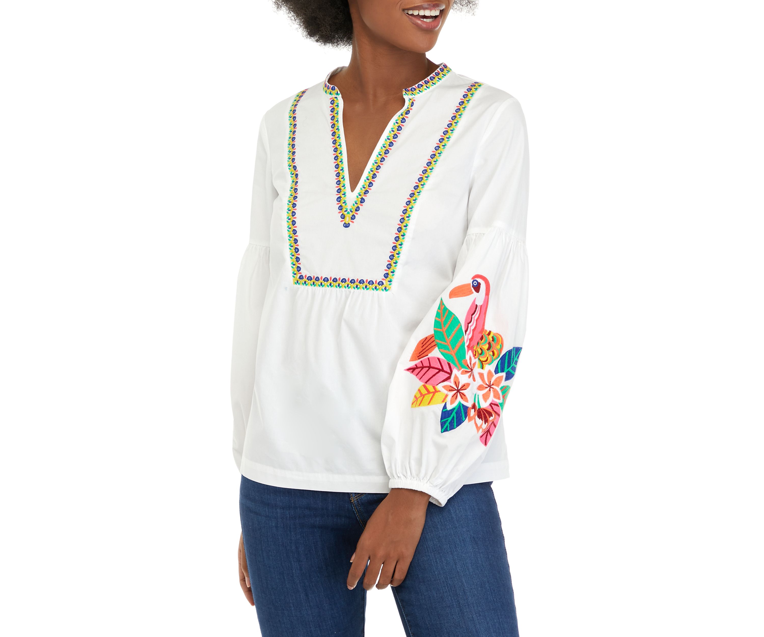 Womens Embroidered Peasant Top
