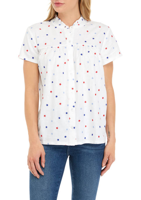 Crown & Ivy™ Womens Printed Button Front Shirt