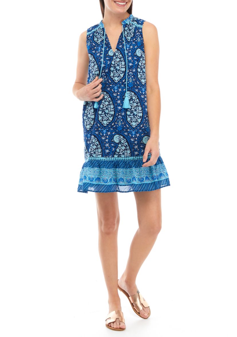 Womens Sleeveless Printed Peasant Dress