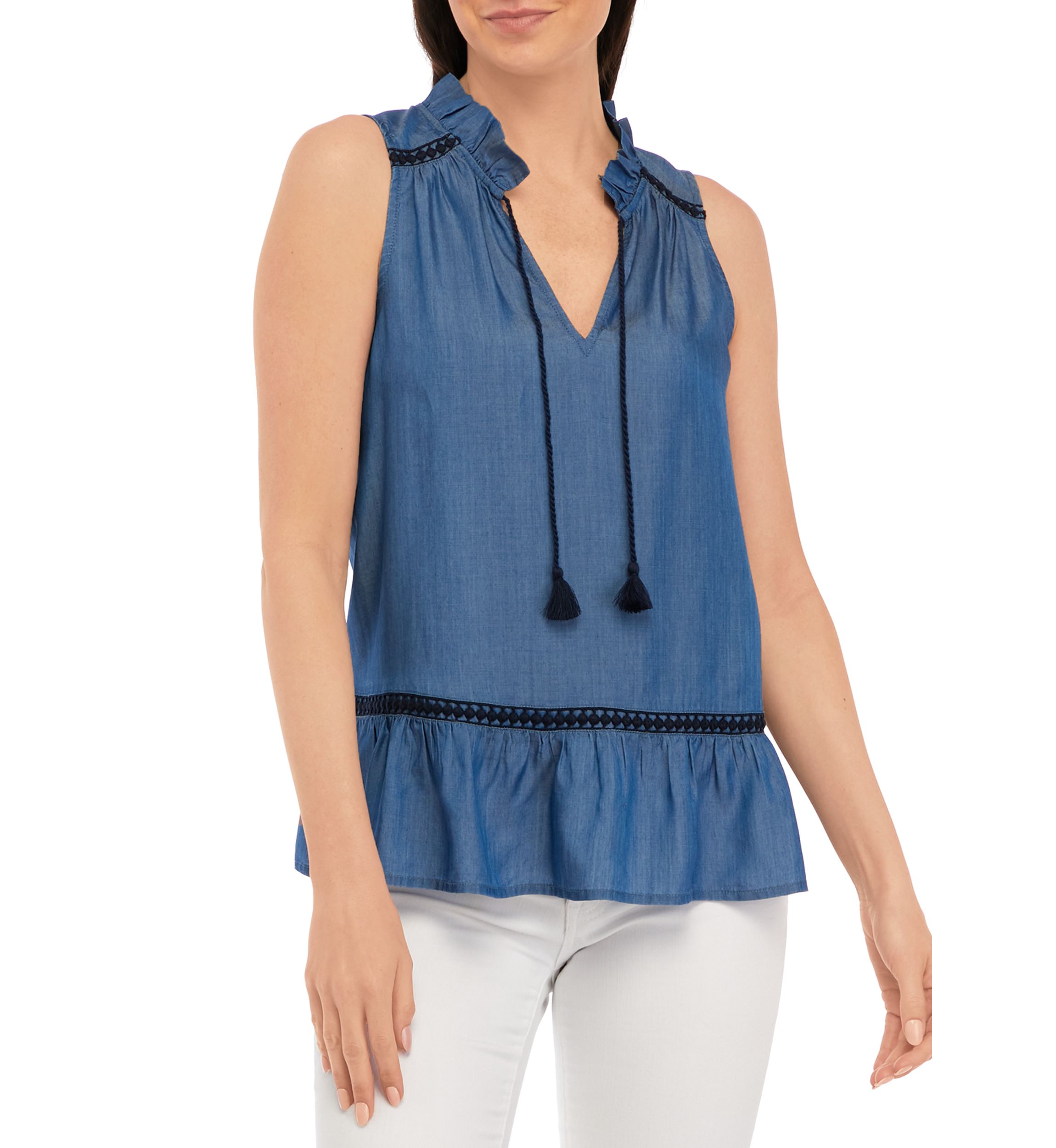 Womens Sleeveless Crochet Peasant Top