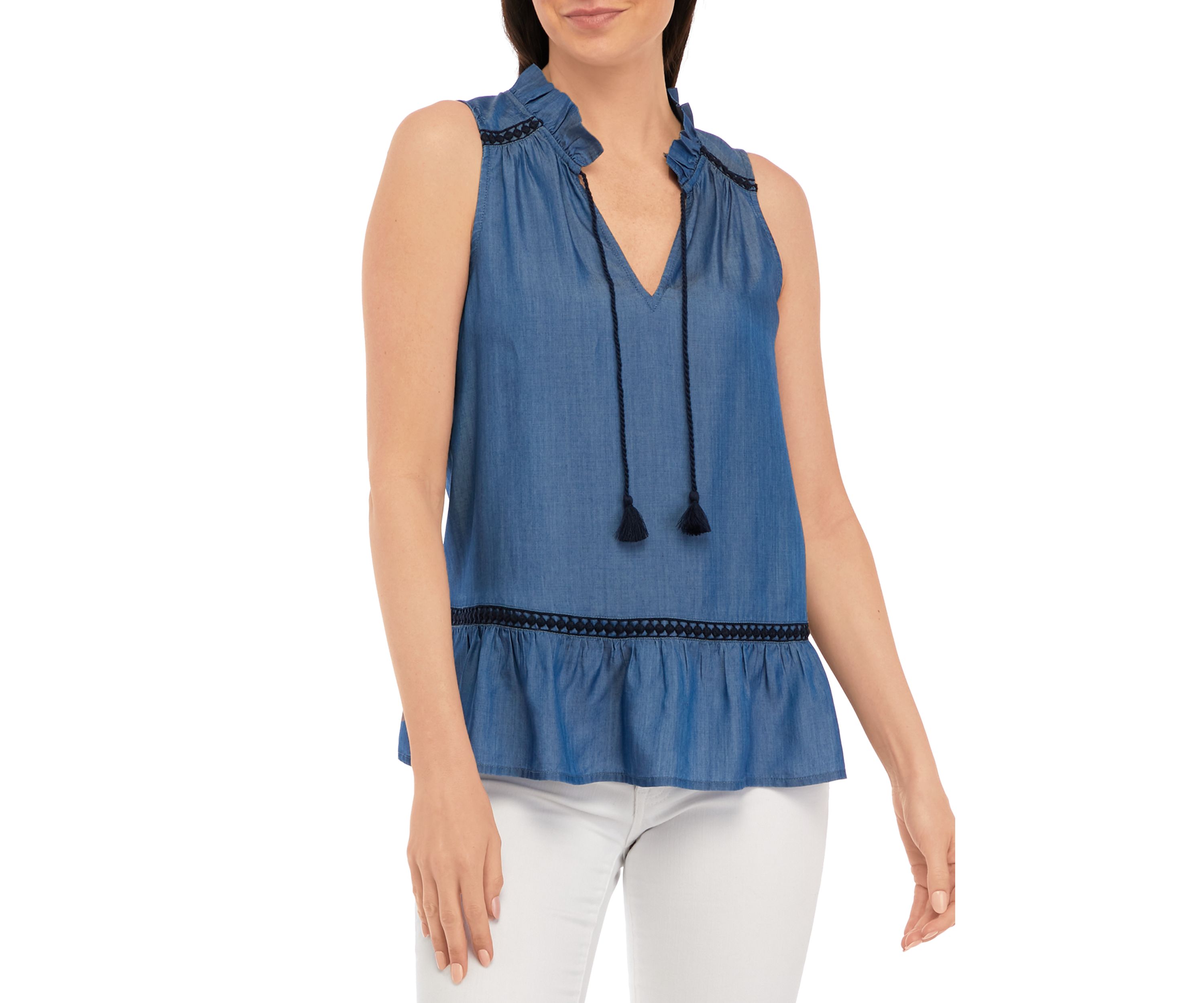 Womens Sleeveless Crochet Peasant Top