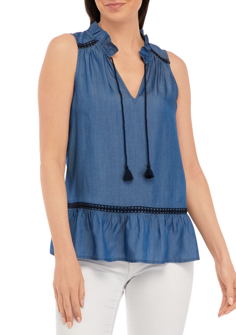 Womens Sleeveless Crochet Peasant Top