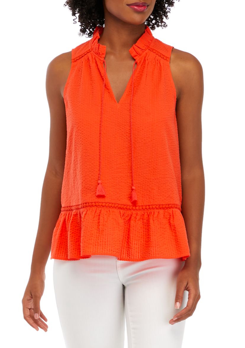 Womens Sleeveless Ruffle Neck Shirt 