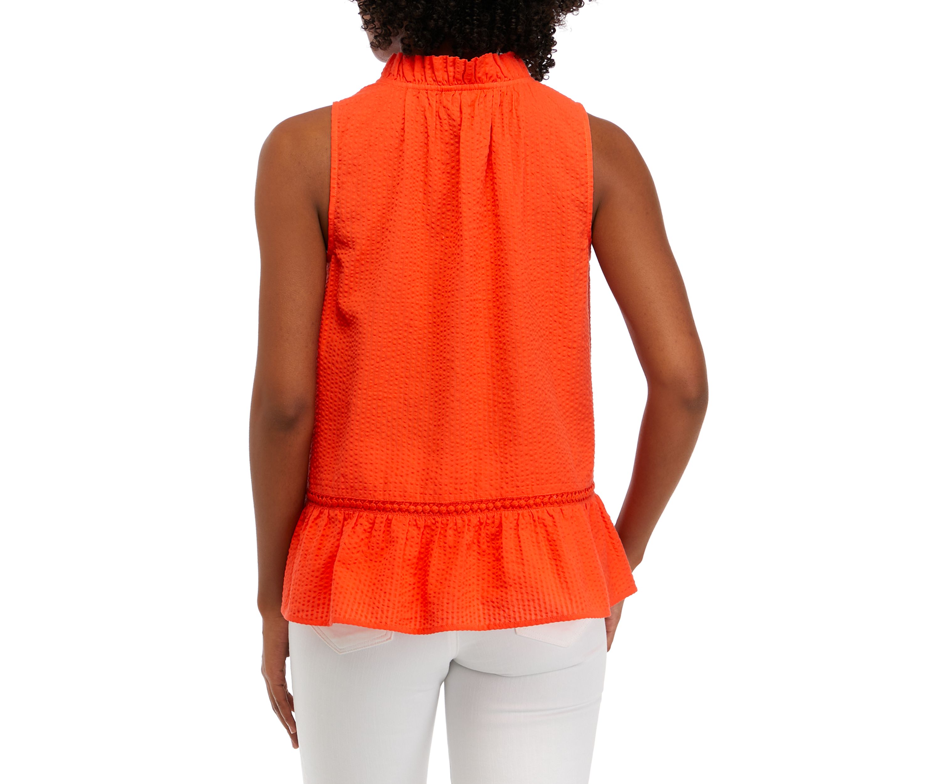 Womens Sleeveless Ruffle Neck Shirt 