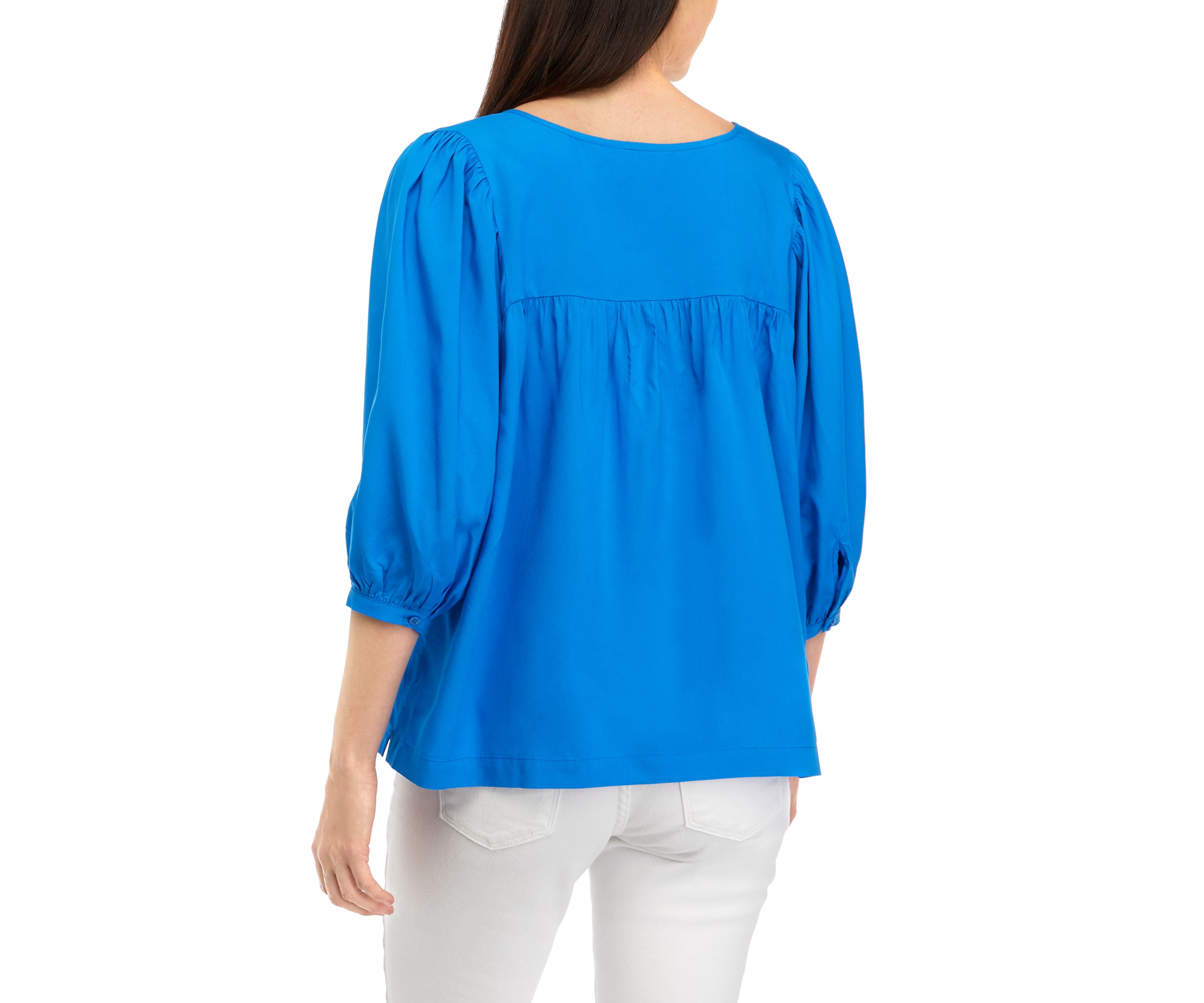 Womens Blouson Tie Neck Peasant Top