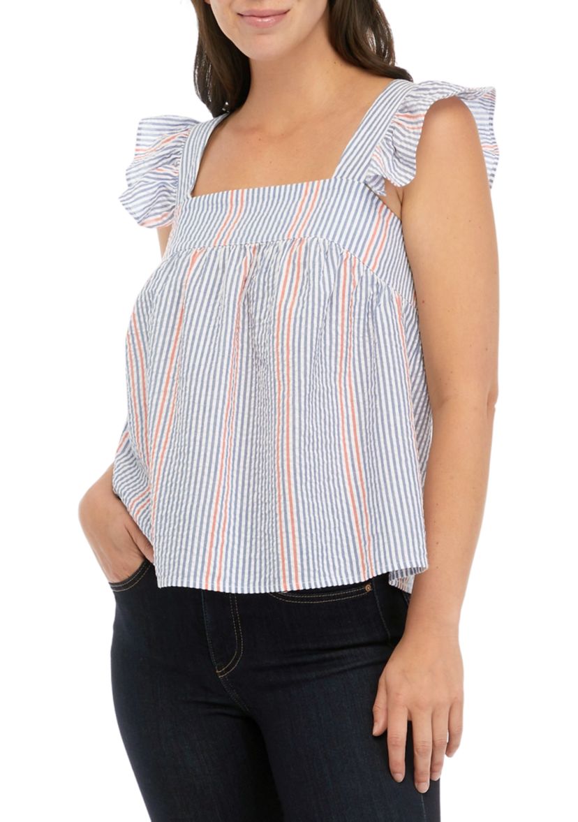 Womens Sleeveless Square Neck Striped Tank
