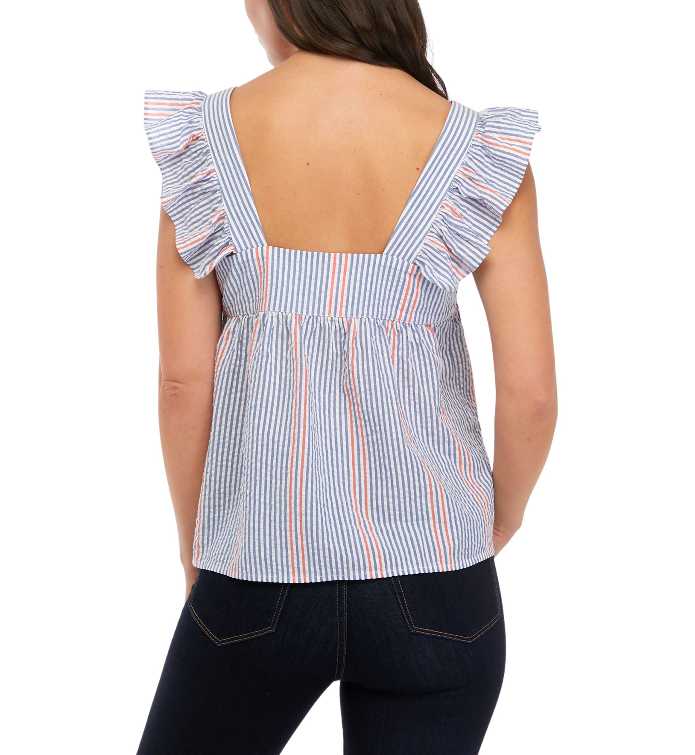 Womens Sleeveless Square Neck Striped Tank