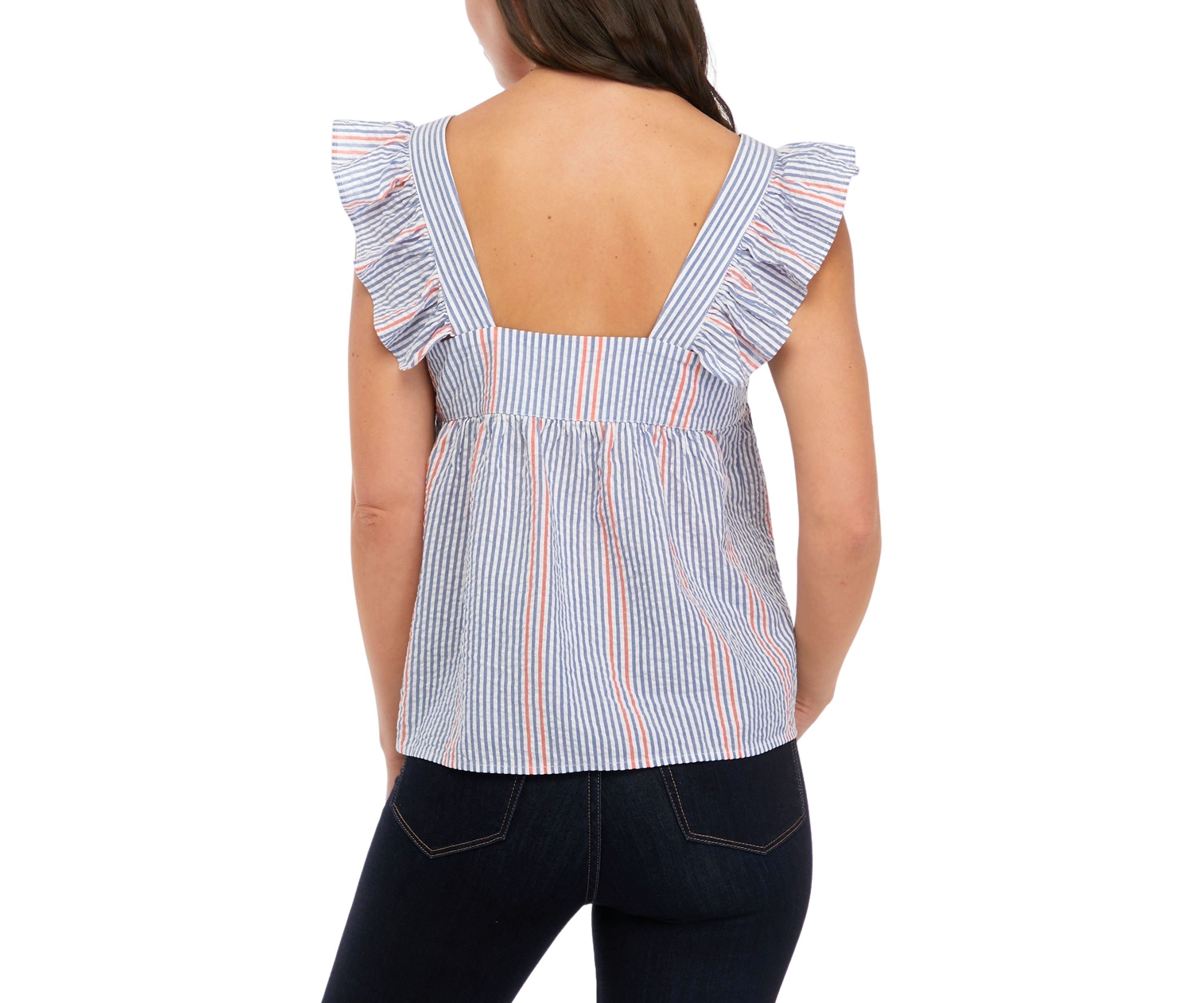 Womens Sleeveless Square Neck Striped Tank
