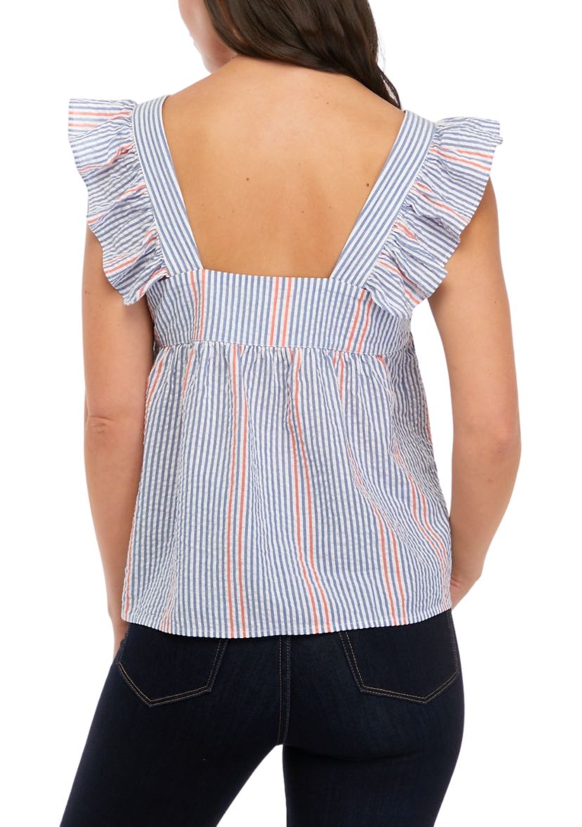 Womens Sleeveless Square Neck Striped Tank