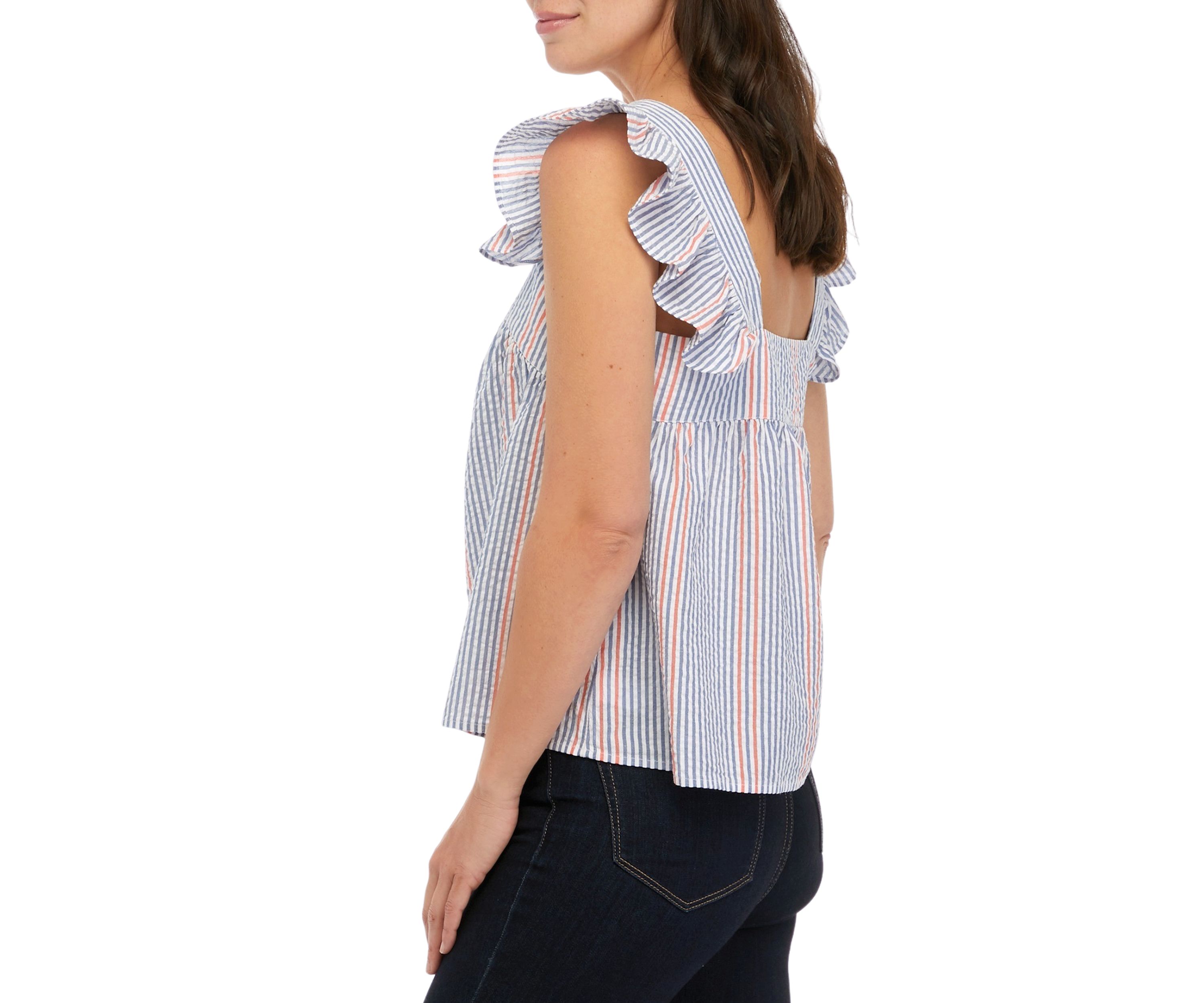 Womens Sleeveless Square Neck Striped Tank
