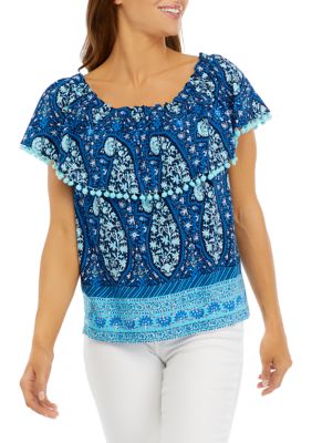 Crown & Ivy Women's Printed Off the Shoulder Top