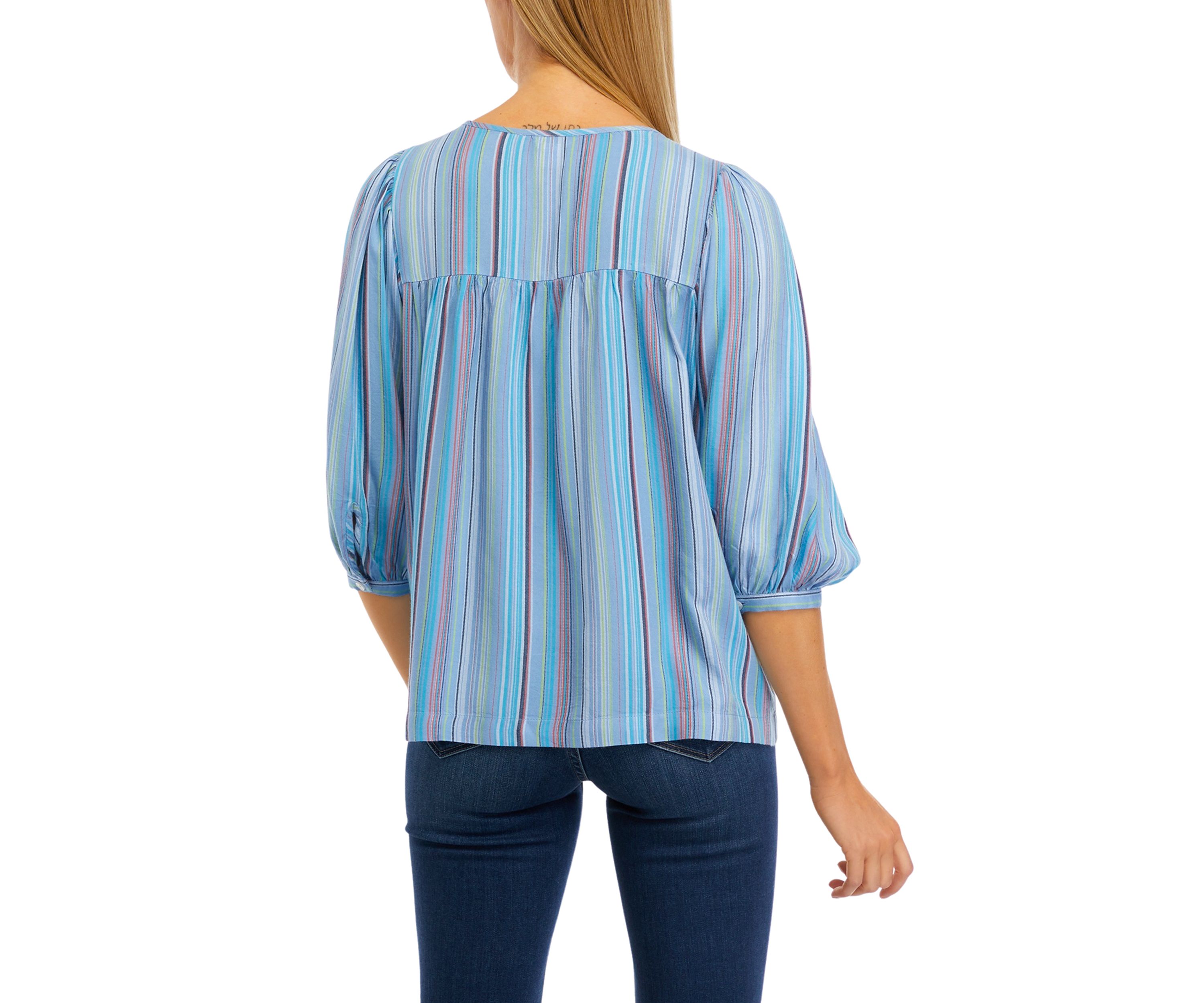 Womens 3/4 Sleeve Bib Knit Peasant Top