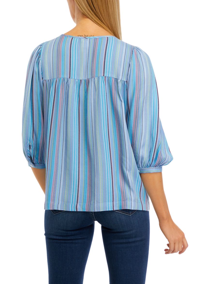 Womens 3/4 Sleeve Bib Knit Peasant Top