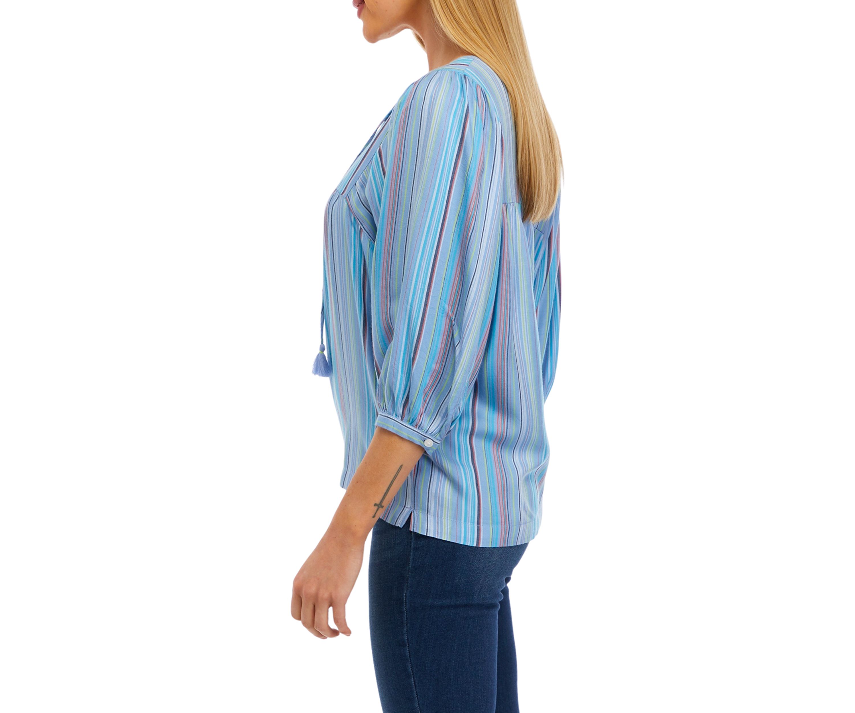 Womens 3/4 Sleeve Bib Knit Peasant Top