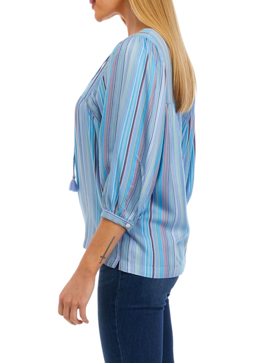 Womens 3/4 Sleeve Bib Knit Peasant Top