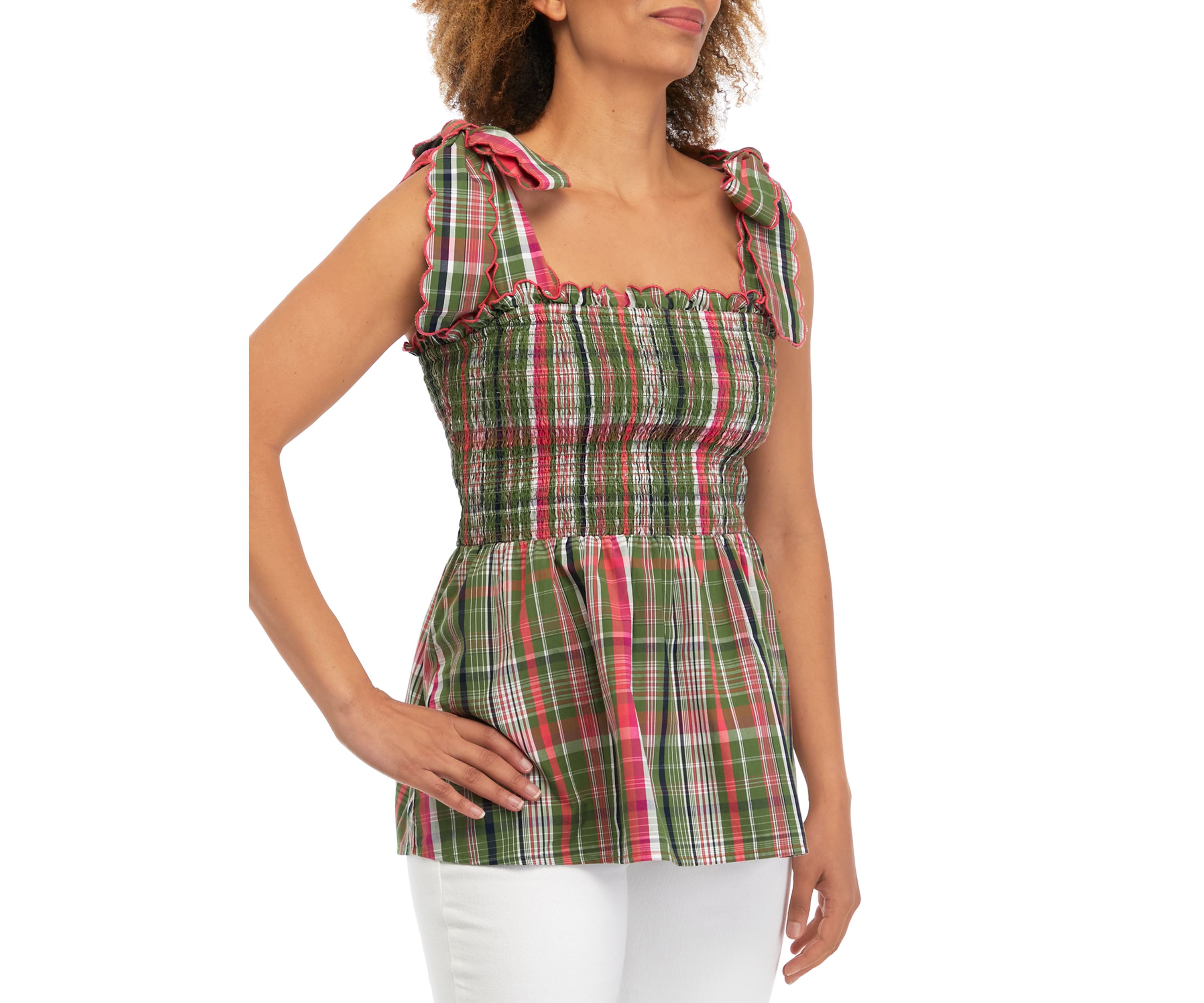 Womens Sleeveless Smocked Bodice Top