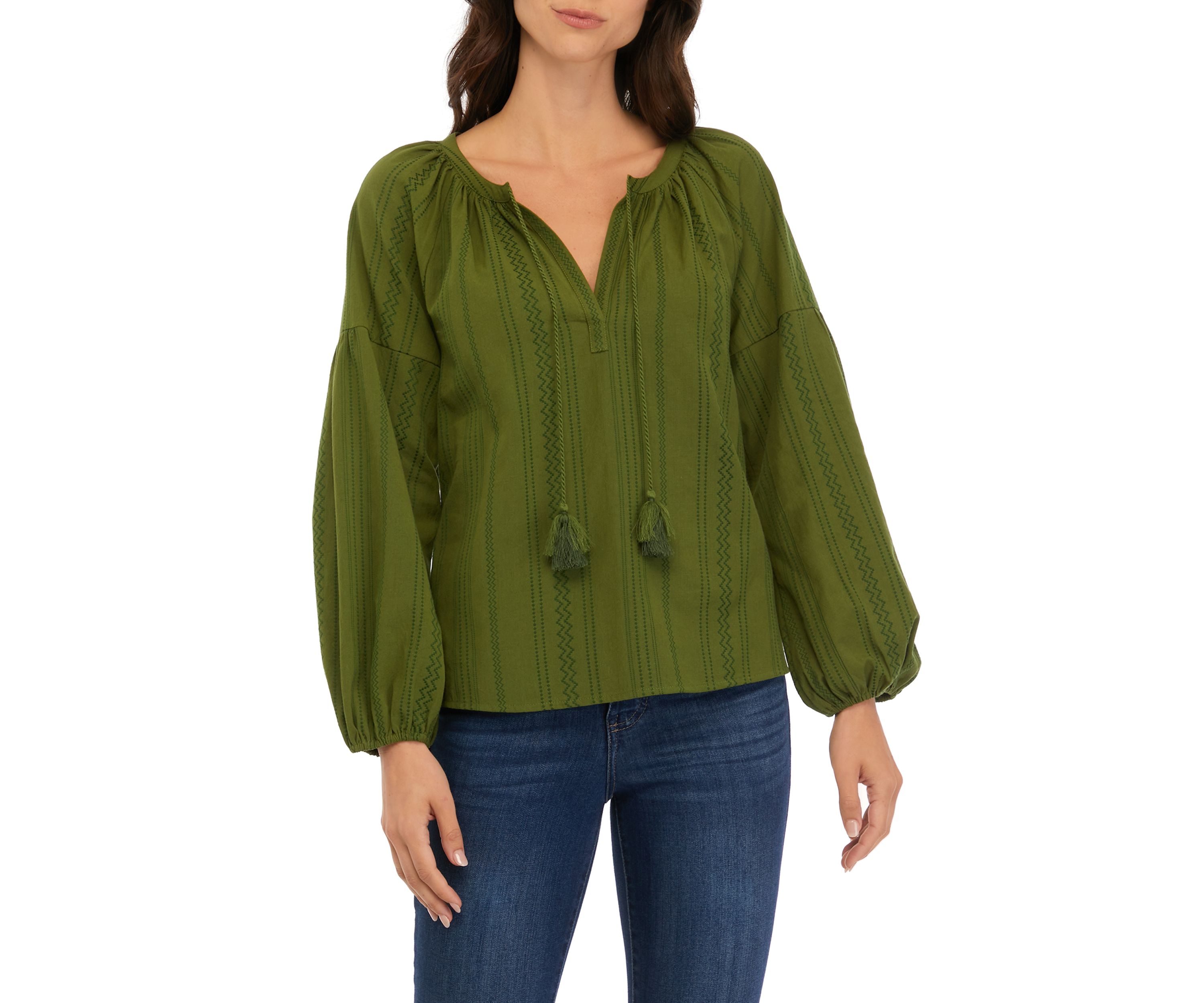 Womens Long Sleeve Drop Shoulder Peasant Top