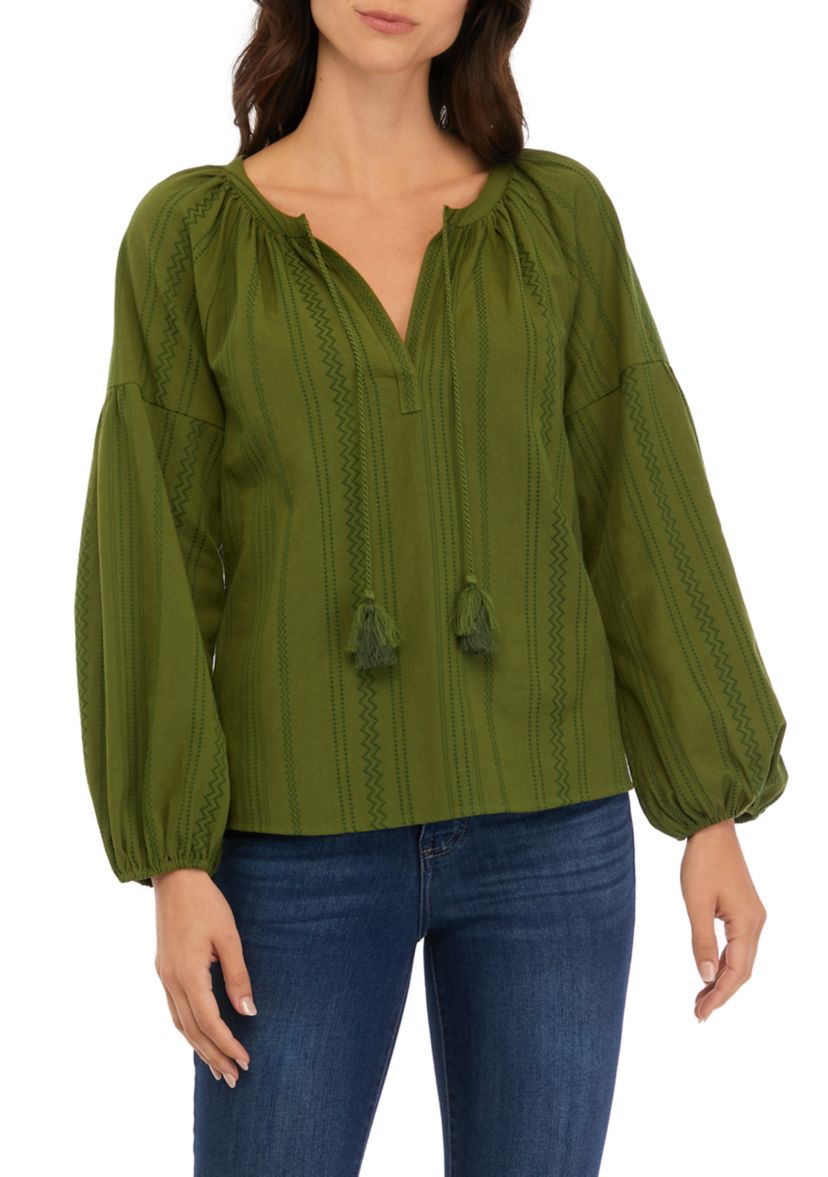 Womens Long Sleeve Drop Shoulder Peasant Top