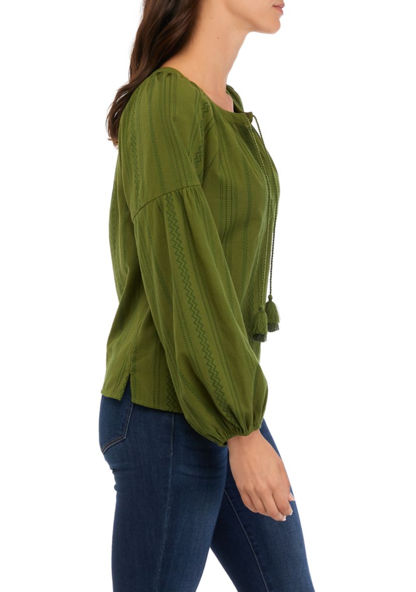 Womens Long Sleeve Drop Shoulder Peasant Top
