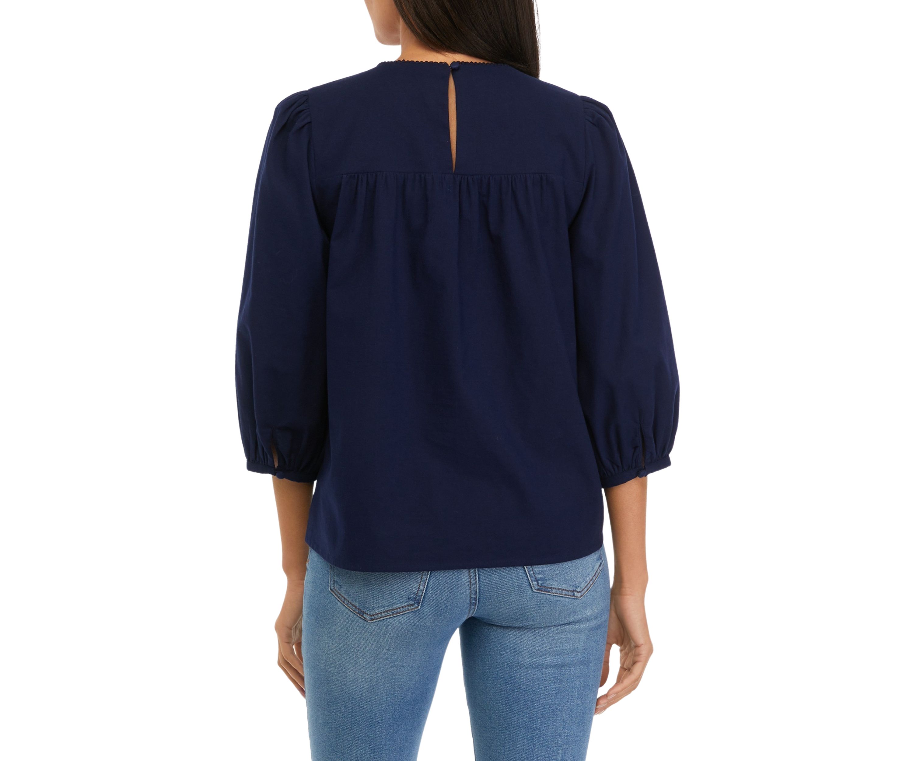 Womens Embroidered Yoke Peasant Top